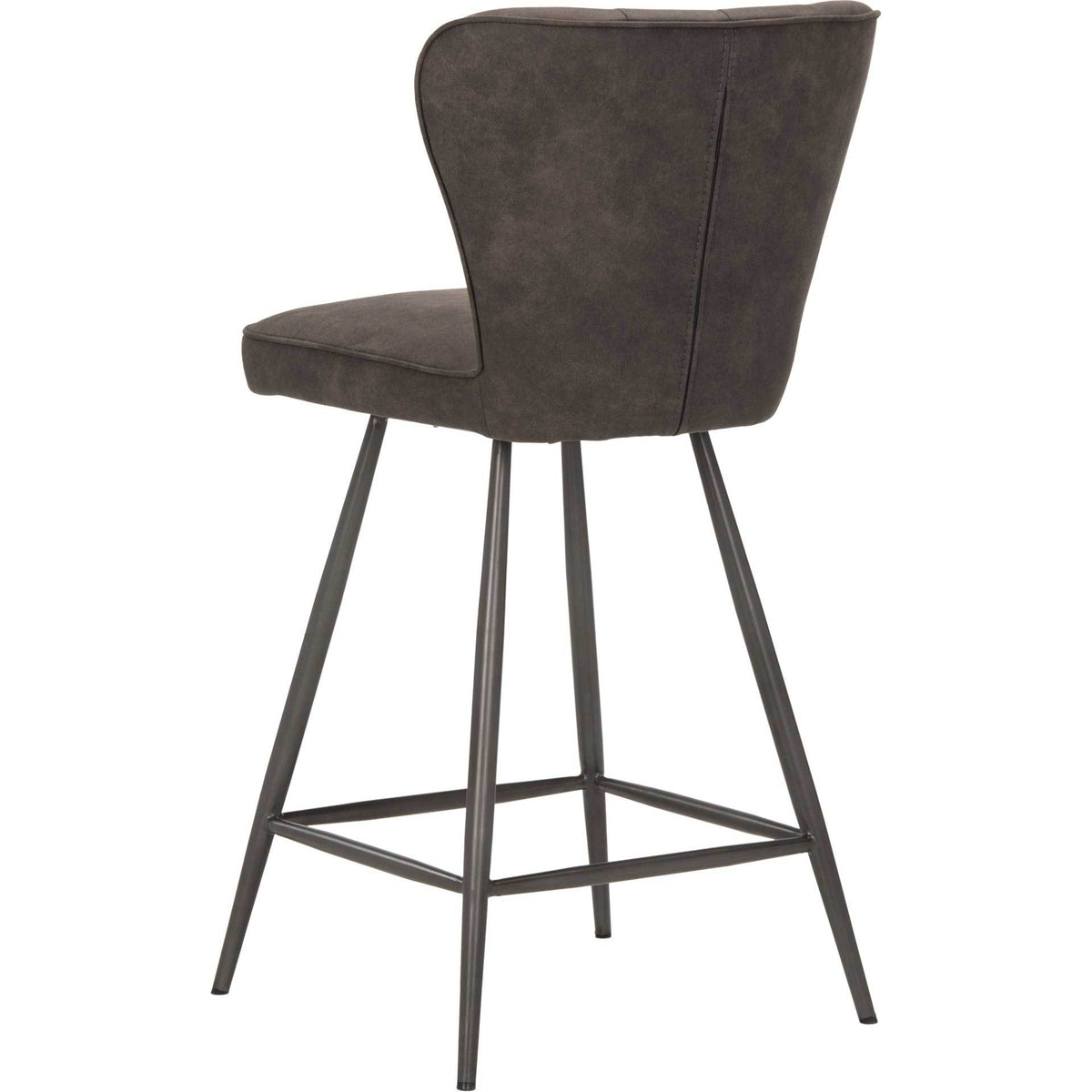A smooth gray back and subtle center seam complement the stool's open metal frame.