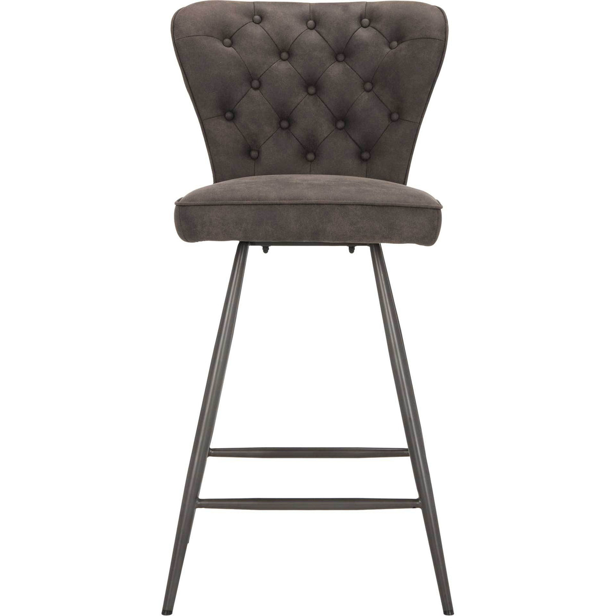A flared gray back features diamond tufting above a cushioned seat and black metal footrest. || FOX1702C-SET2 || front_studio