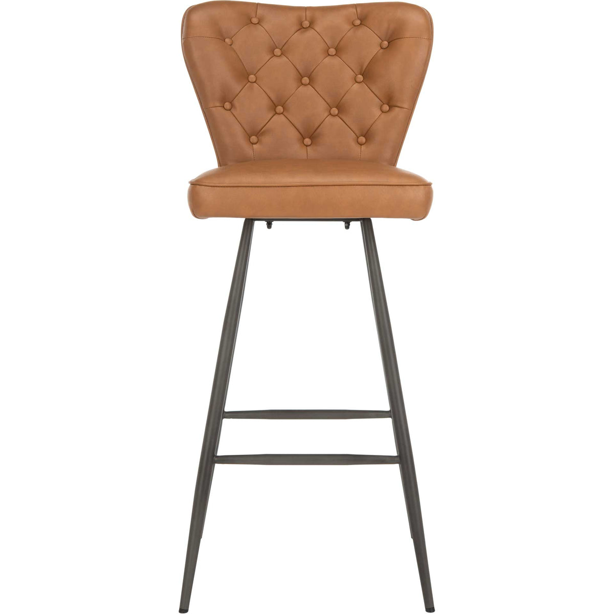 Camel leather-look upholstery highlights a diamond-tufted back above a sleek black steel frame. || FOX1703B-SET2 || front_studio