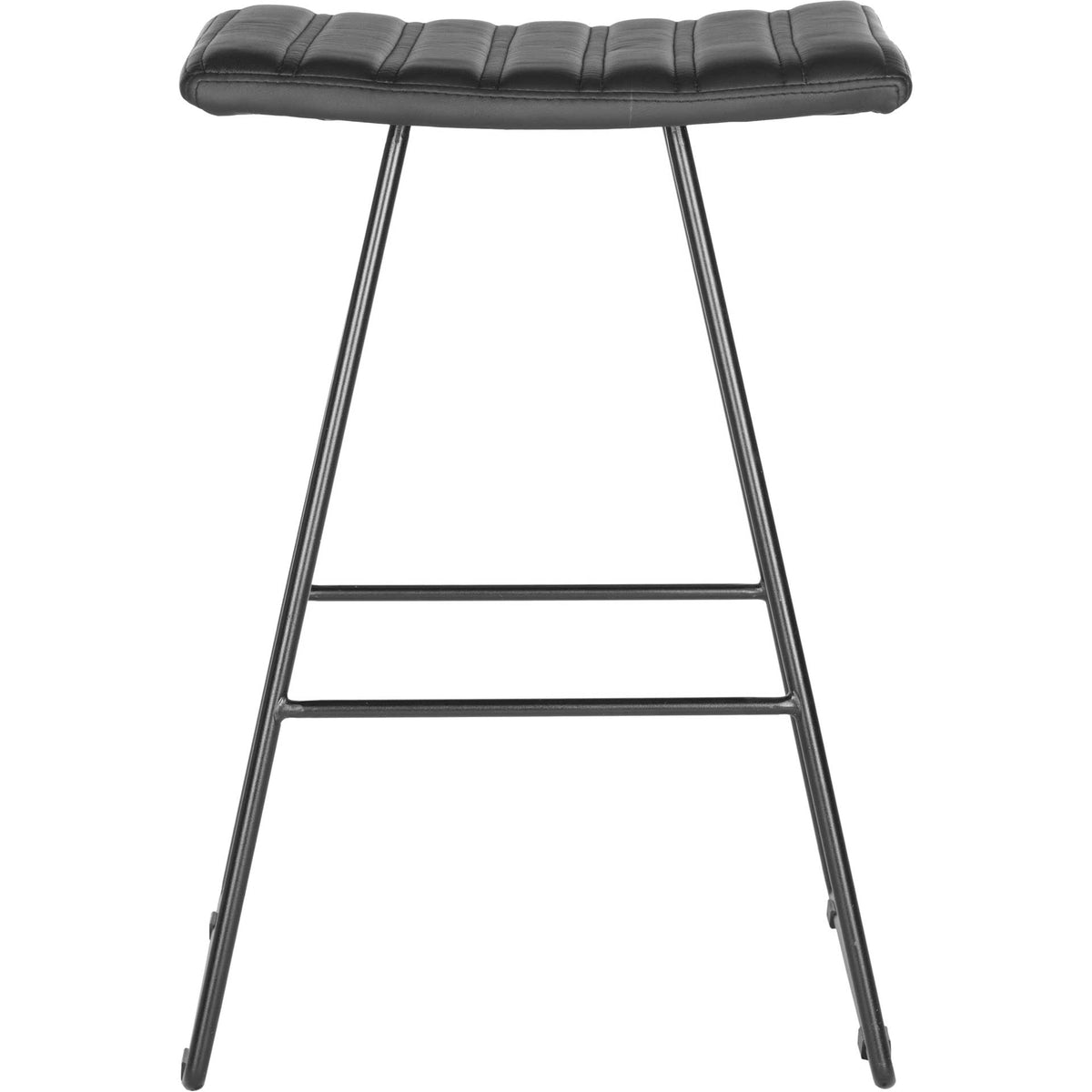 A softly curved black seat and lean A-line legs create a clean, backless counter stool. || FOX2011B-SET2 || front_studio