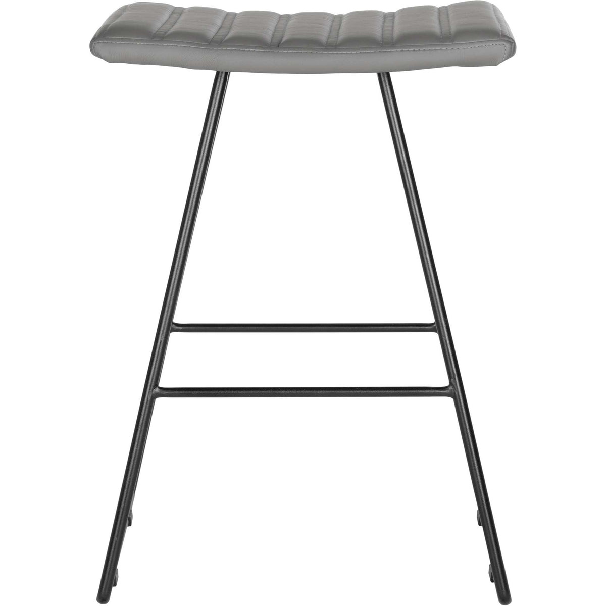A gray channel-stitched cushion crowns a backless stool with tapered black legs. || FOX2011C-SET2 || front_studio