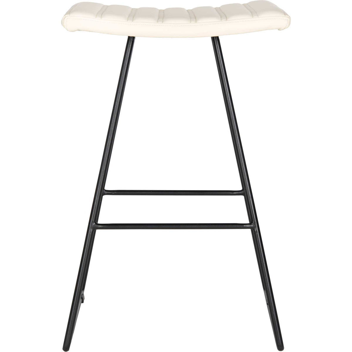A cream padded seat crowns a backless counter stool with a tapered black frame and footrest. || FOX2011D-SET2 || front_studio