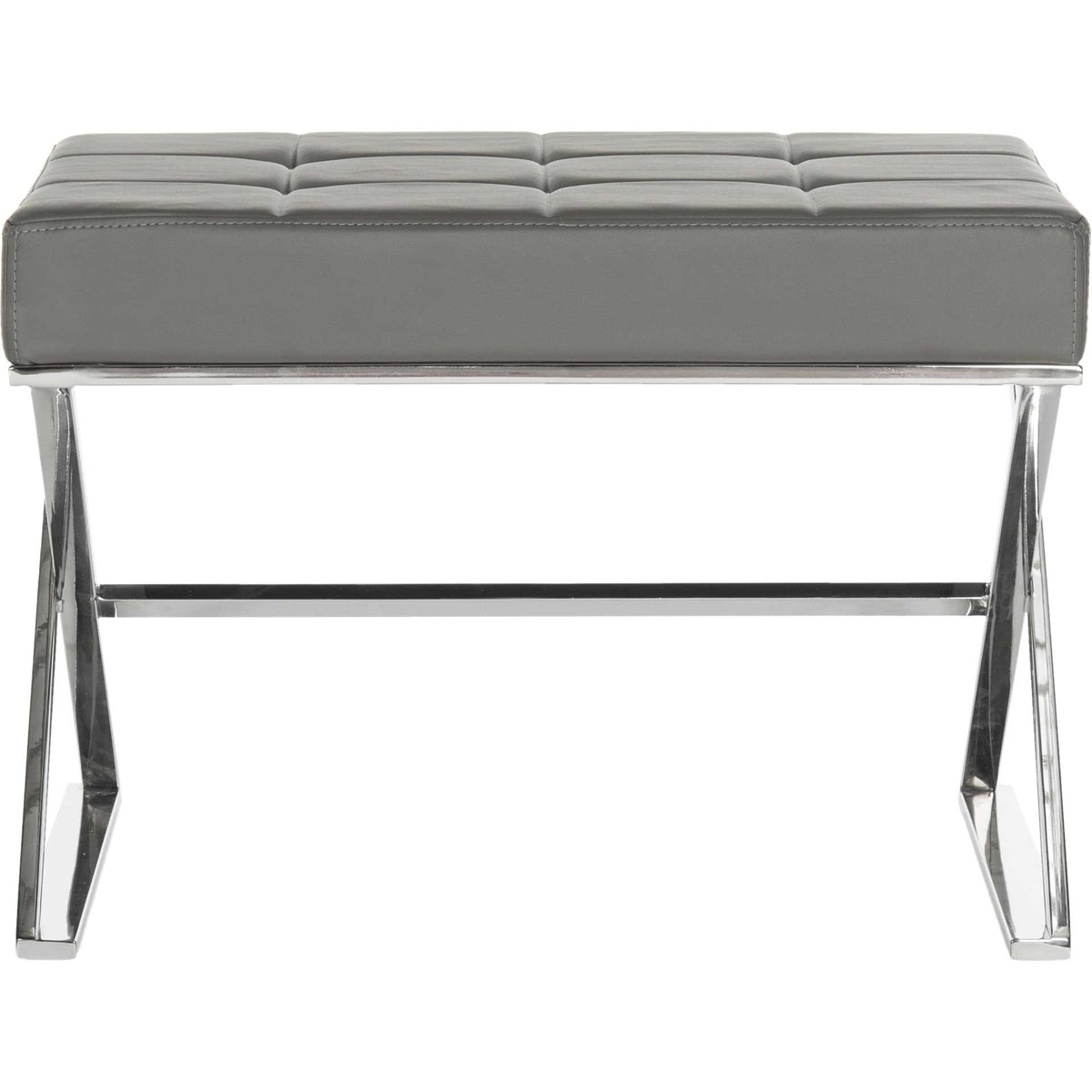 Gray faux leather upholstery combines square tufting with a polished steel frame. || FOX2022B || front_studio