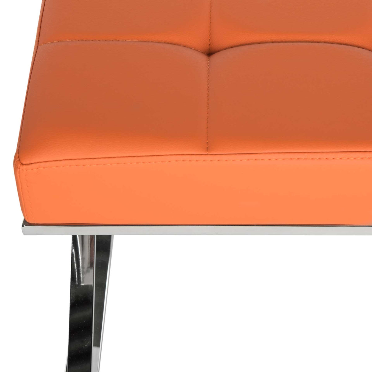 Square stitching and smooth orange upholstery give the padded seat a tailored look.