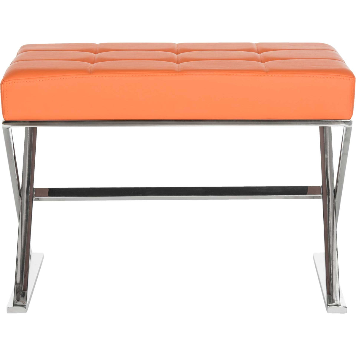 Vibrant orange tufting crowns a slim polished steel frame for a bold modern accent. || FOX2022C || front_studio