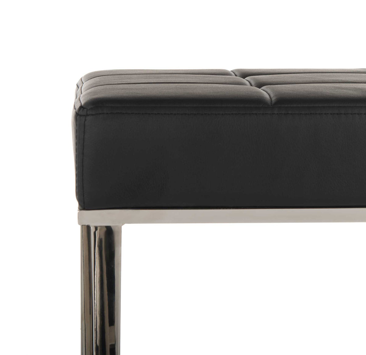 Soft black faux leather padding meets a slim polished steel frame.