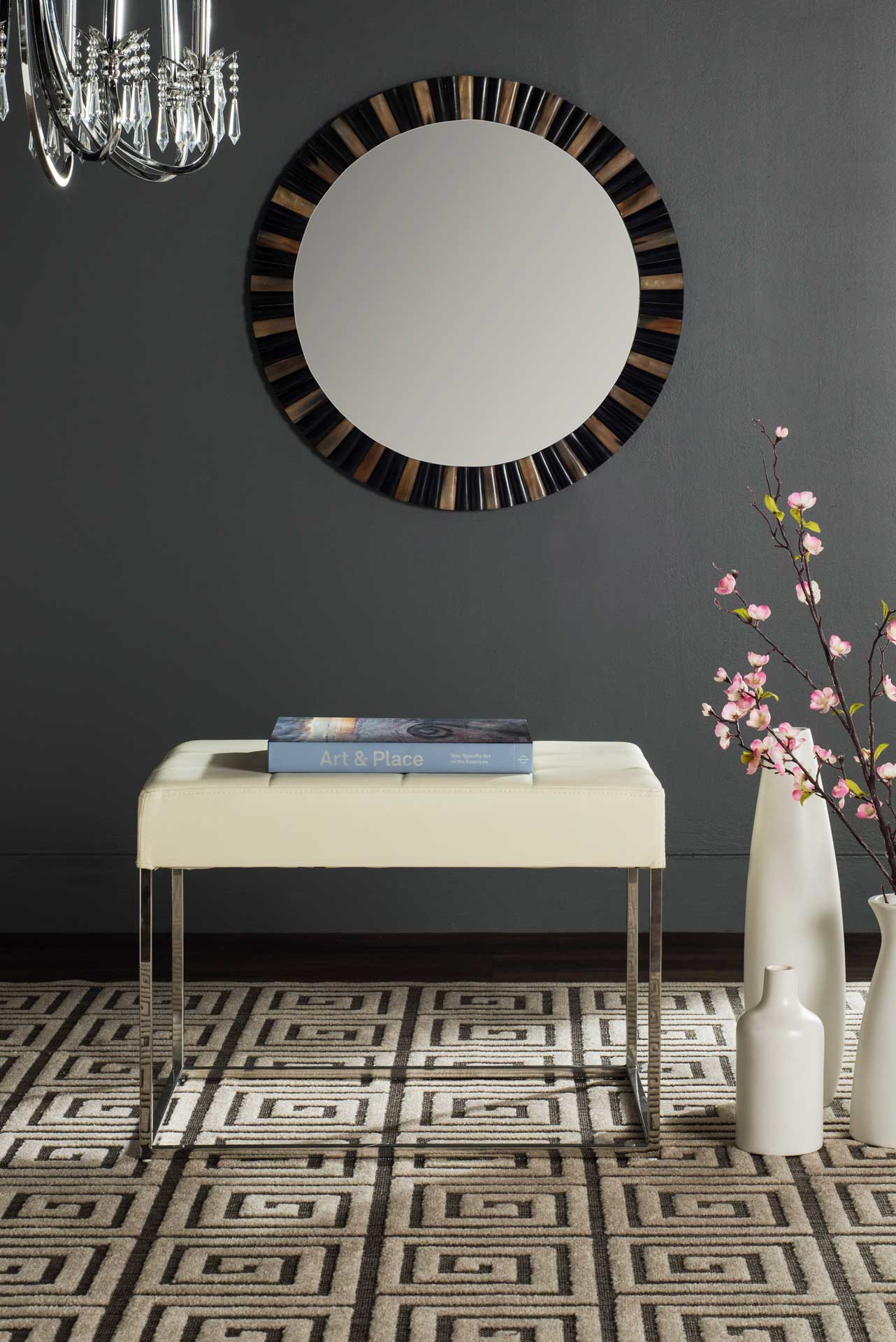 Roger Ottoman Creme/Chrome