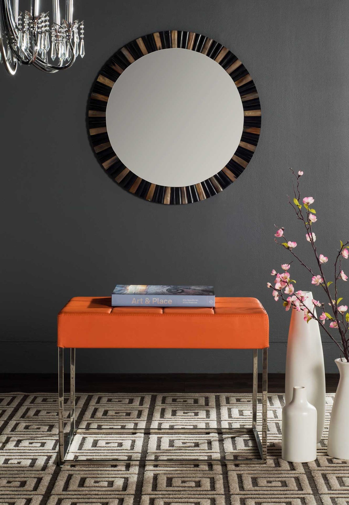 Roger Ottoman Orange/Chrome