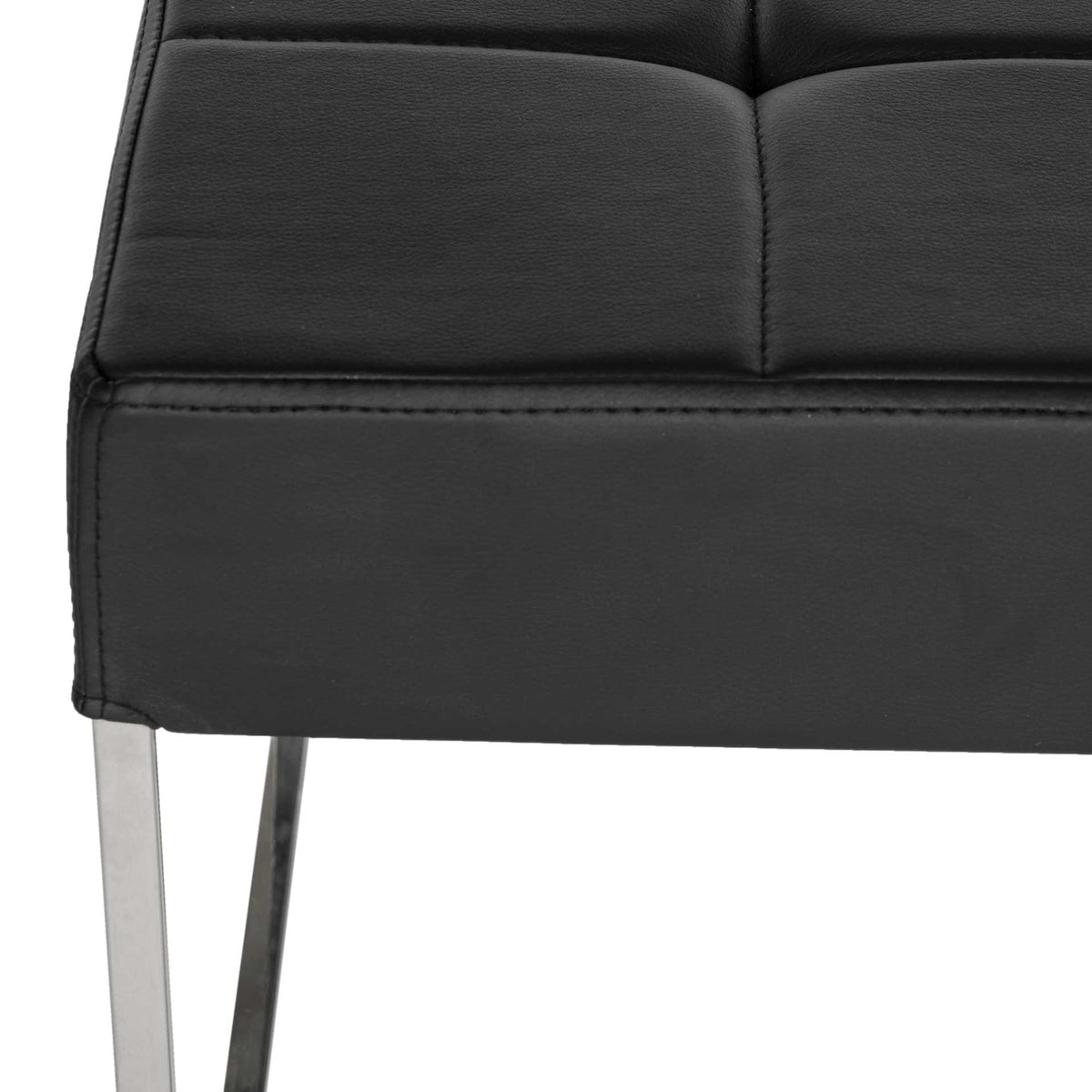 Black faux leather cushion with plush stitched panels and tailored edges