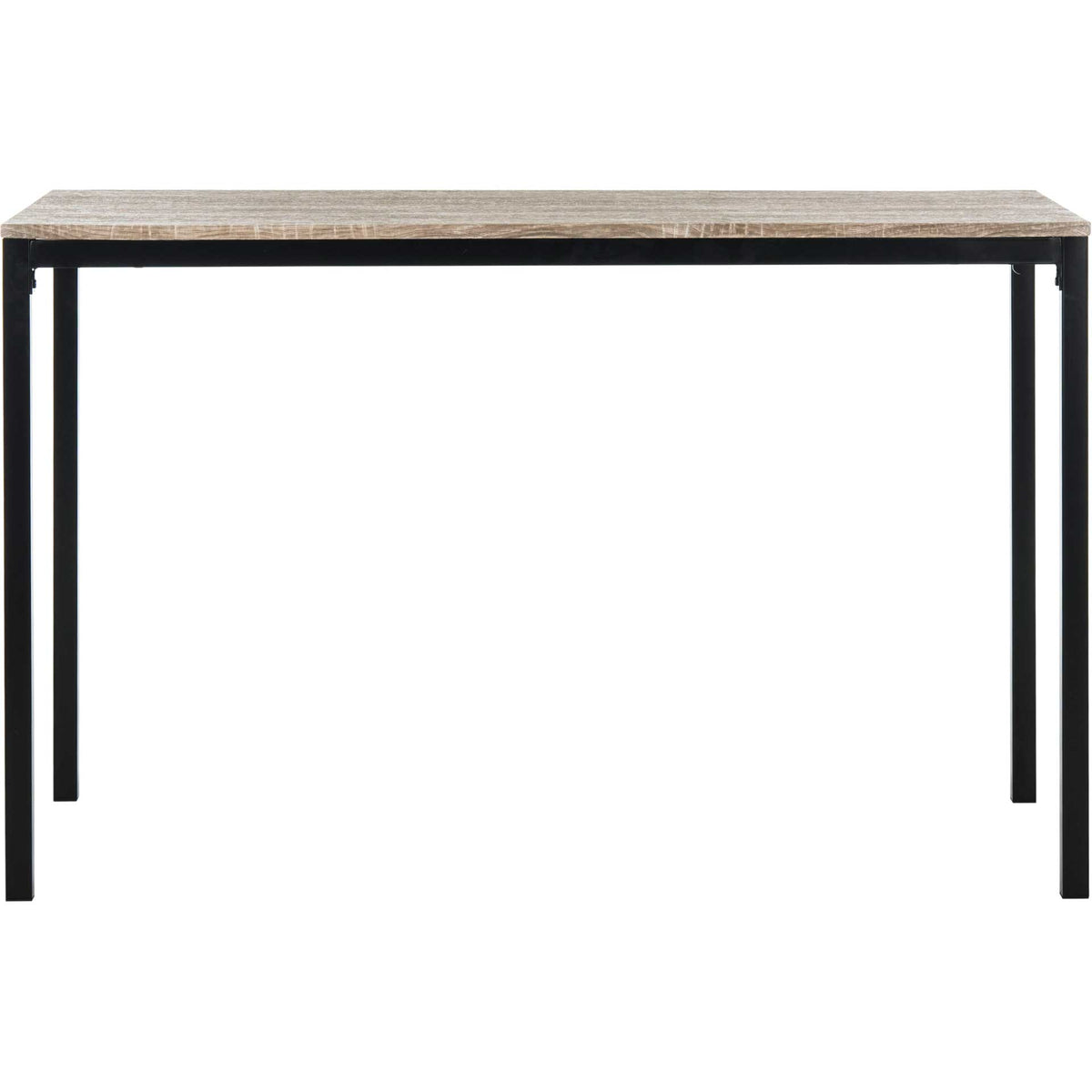 A spacious writing surface rests on a sleek, open black metal frame. || FOX2230A || front_studio