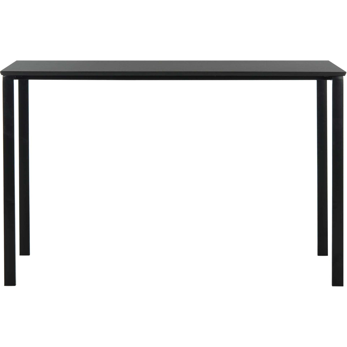 A smooth black desktop offers open workspace above a minimal four-leg frame || FOX2231A || front_studio