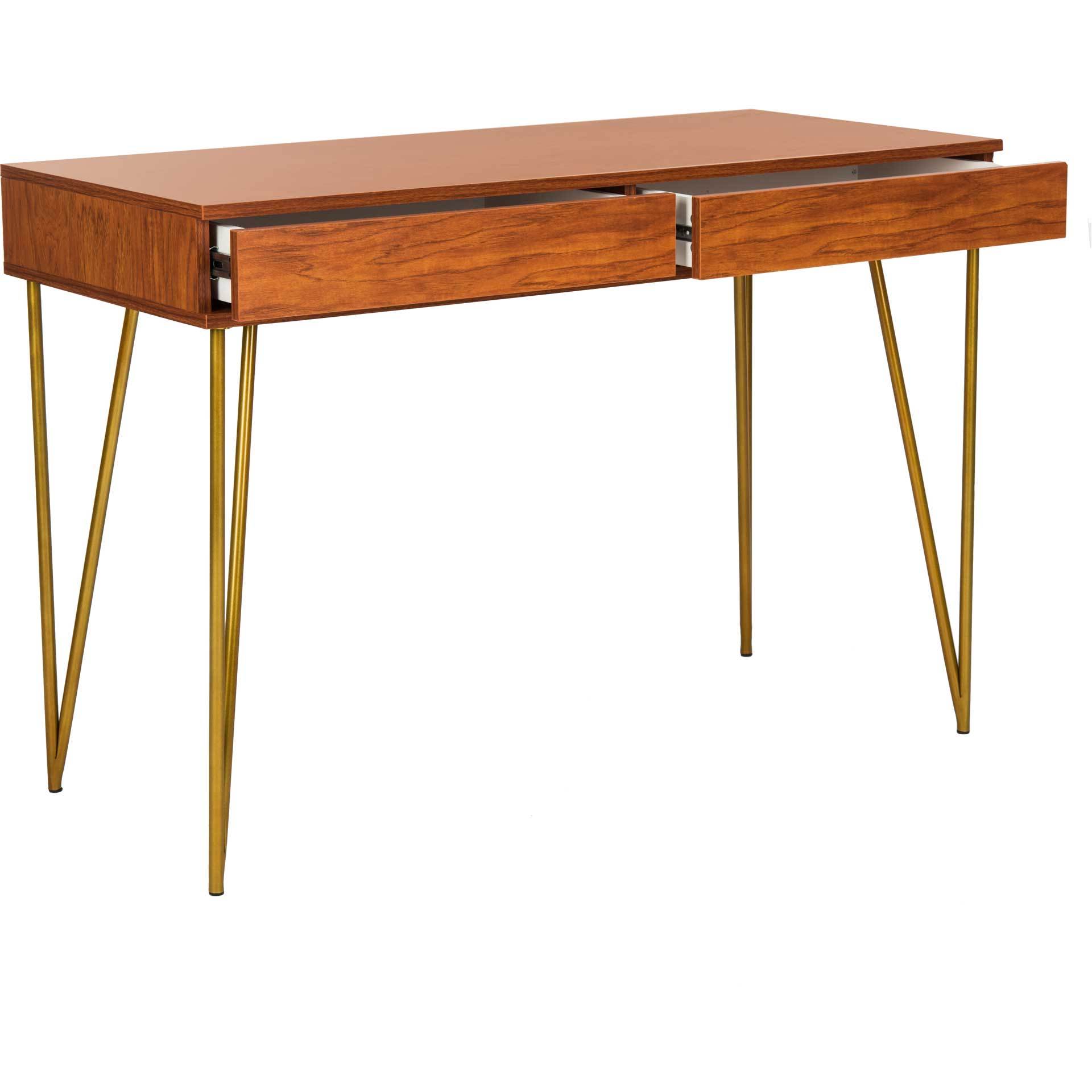 Pierce Two Drawer Desk Natural/Gold