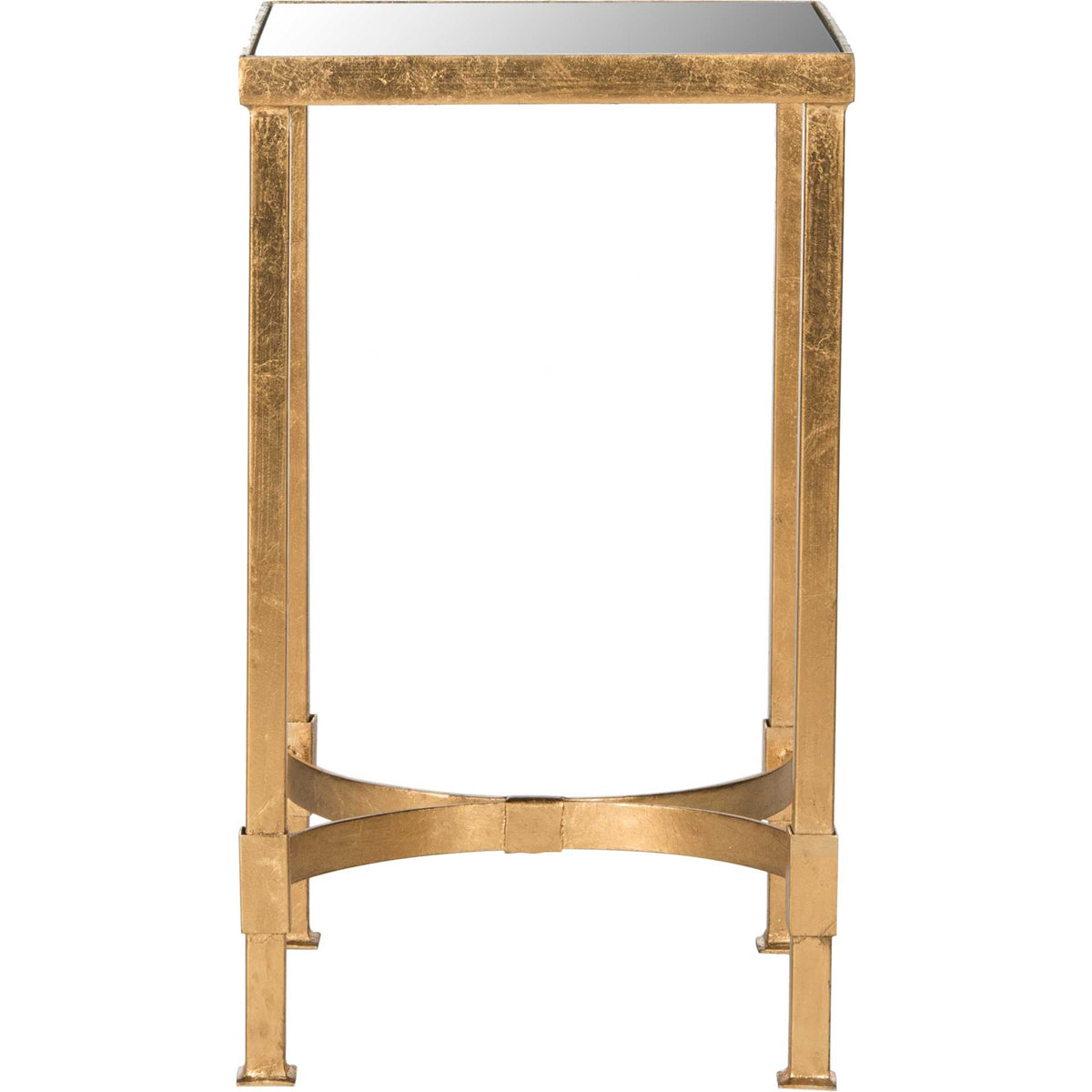 Mirrored end table with an antique gold frame and curved lower braces. || FOX2567A || detail_studio