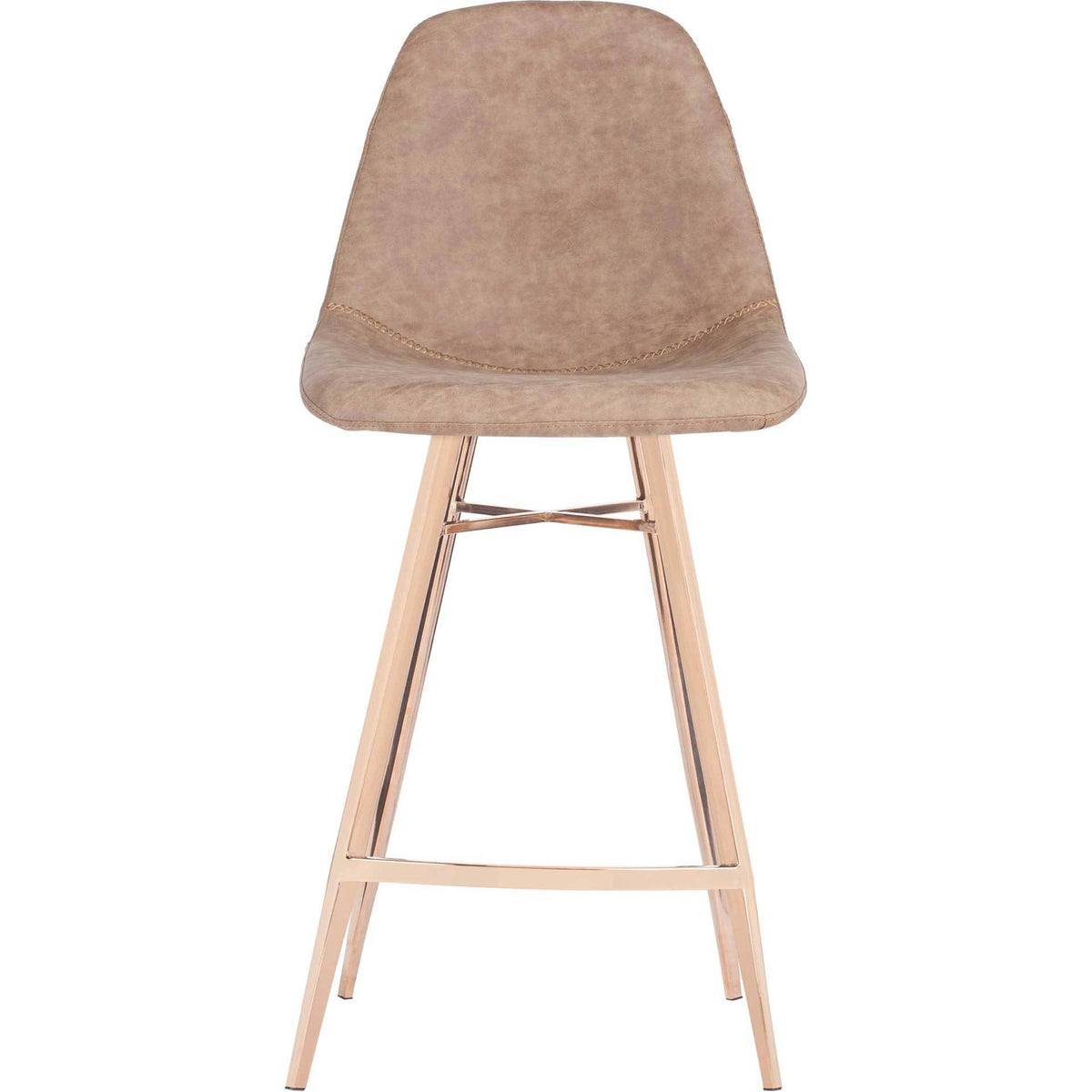 A contoured brown faux leather back and metal footrest define this counter-height stool. || FOX3012A || front_studio