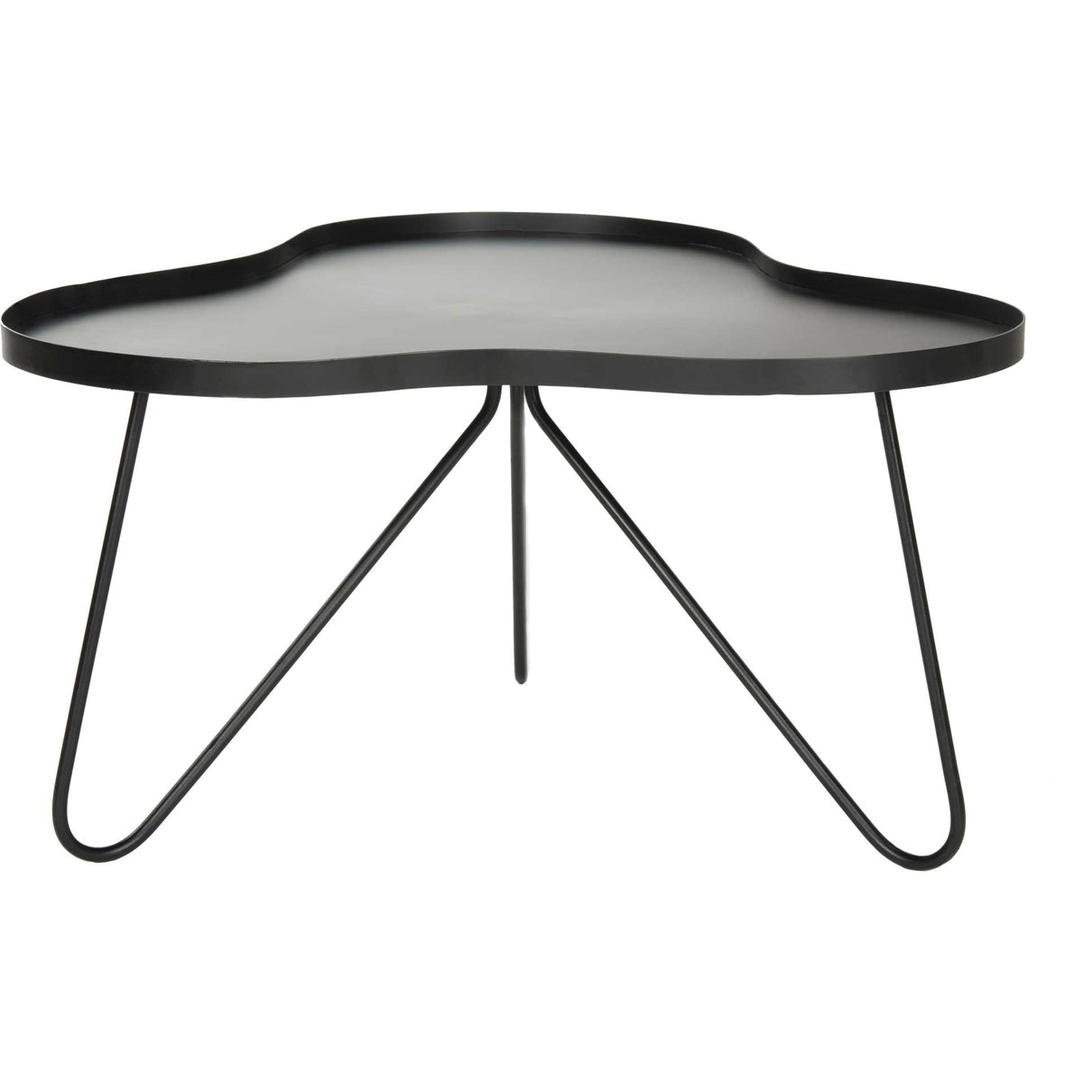 A sculptural black tabletop with a wavy raised rim rests on slender hairpin legs. || FOX3216A || side_studio