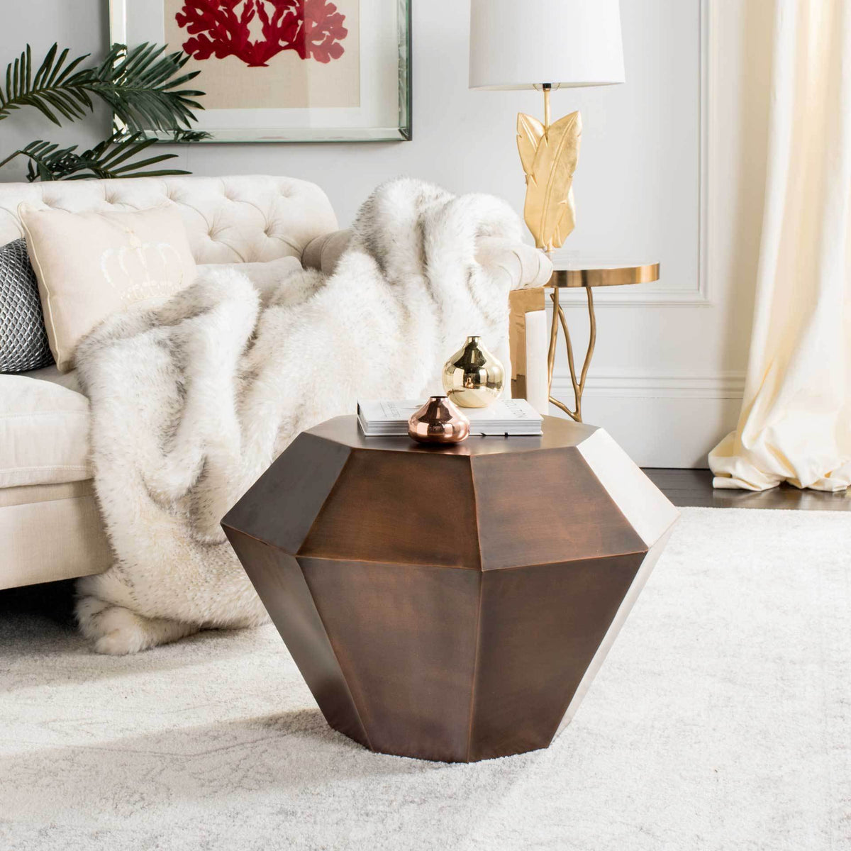 Grey Diamond Accent Table Antique Copper