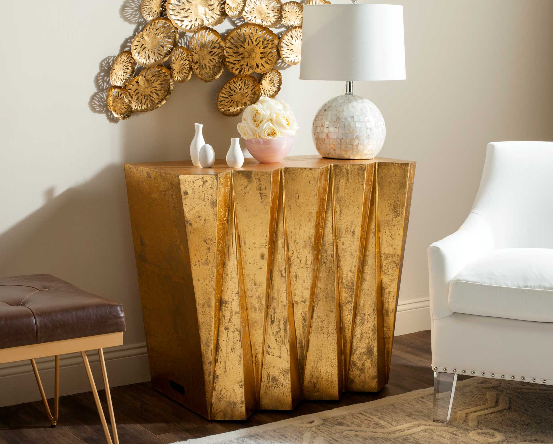Gideon Hex Console Table Gold