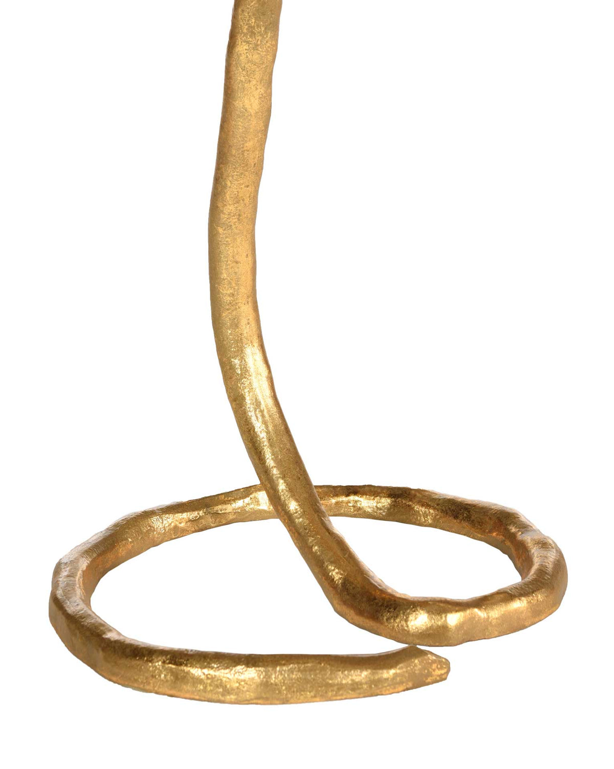 A flowing gold stem curls into an open circular base for an airy, botanical look.