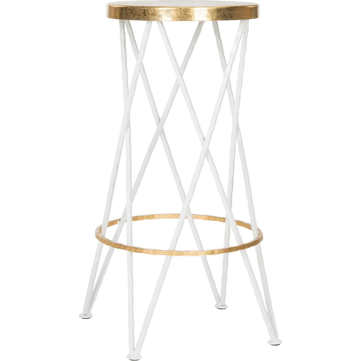 A textured gold seat tops sculptural white iron legs and a circular gold footrest. || FOX3253B || side_studio