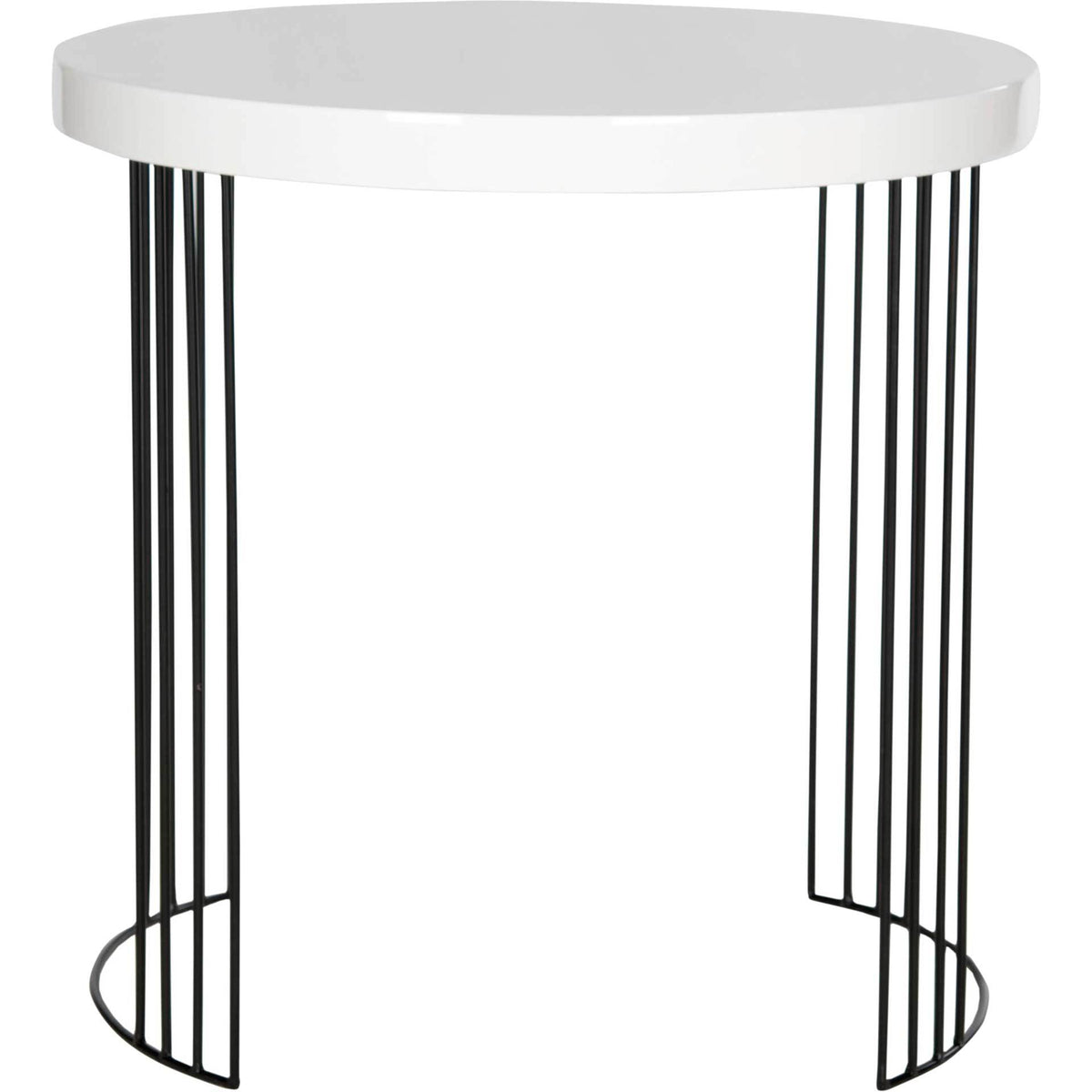 A glossy white round top and slim black iron legs give this side table an airy, modern feel || FOX4201A || front_studio