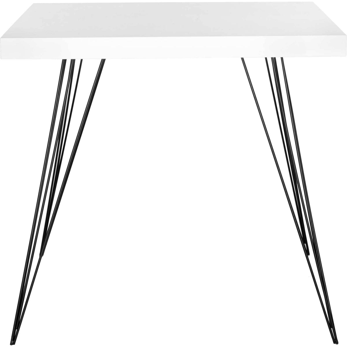 A crisp white square top and splayed black hairpin legs create a clean, modern silhouette || FOX4205A || front_studio