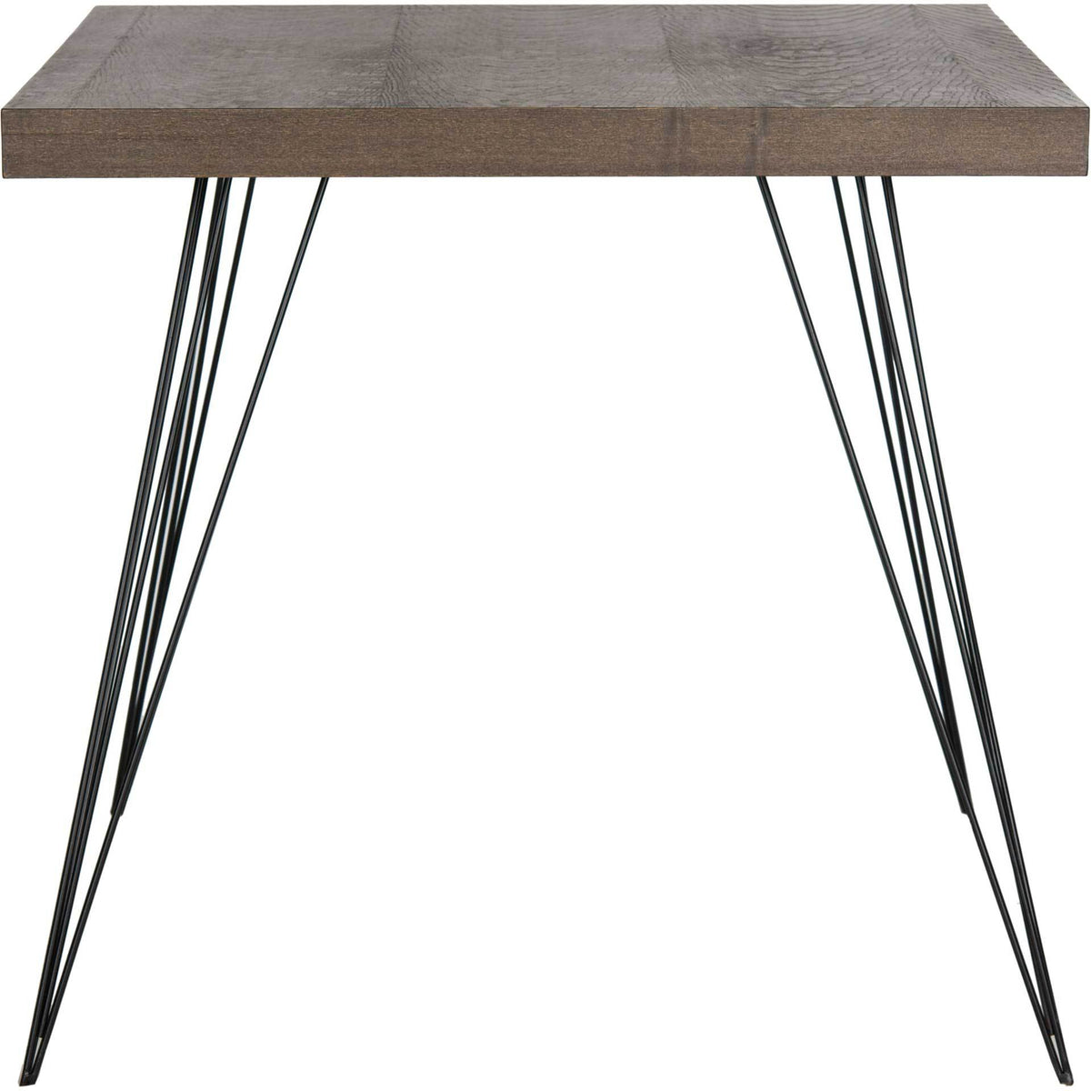 A clean-lined dark brown square top stands on sleek, splayed black metal legs || FOX4205B || front_studio