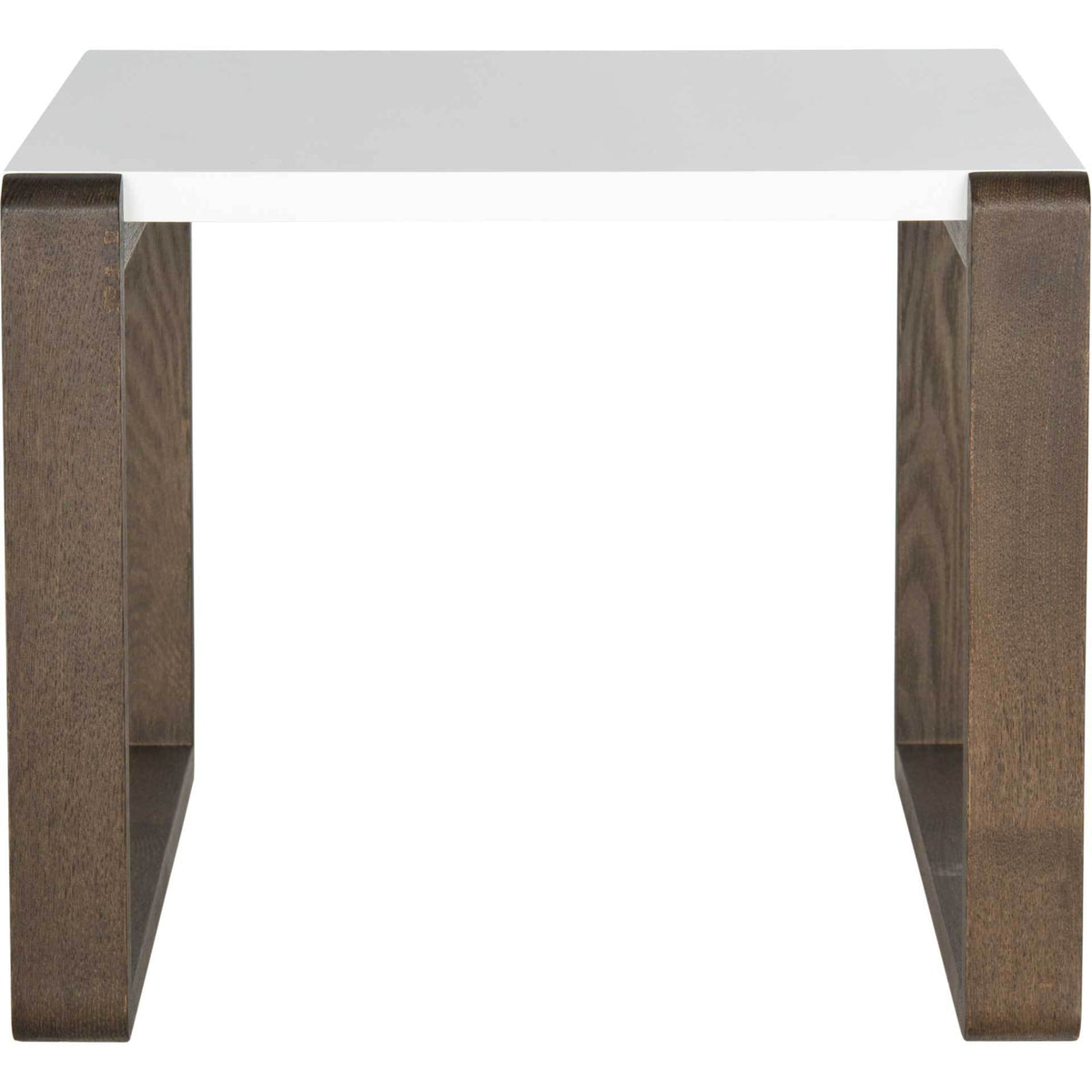 A smooth white lacquer top contrasts with a sturdy dark brown base and clean geometric lines. || FOX4211A || front_studio