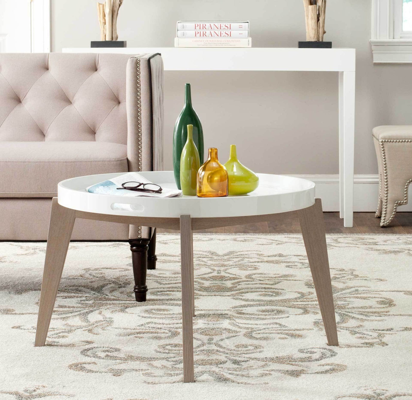 Ece Tray Top Lacquer End Table White/Gray