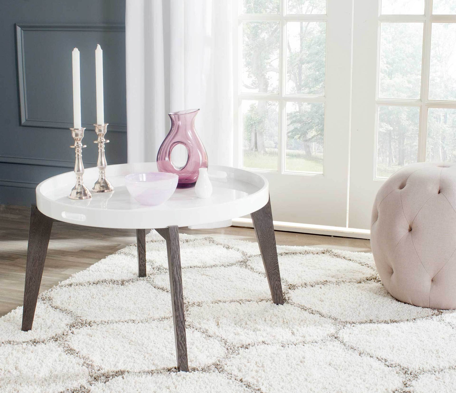 Ece Tray Top Lacquer End Table White/Dark Brown