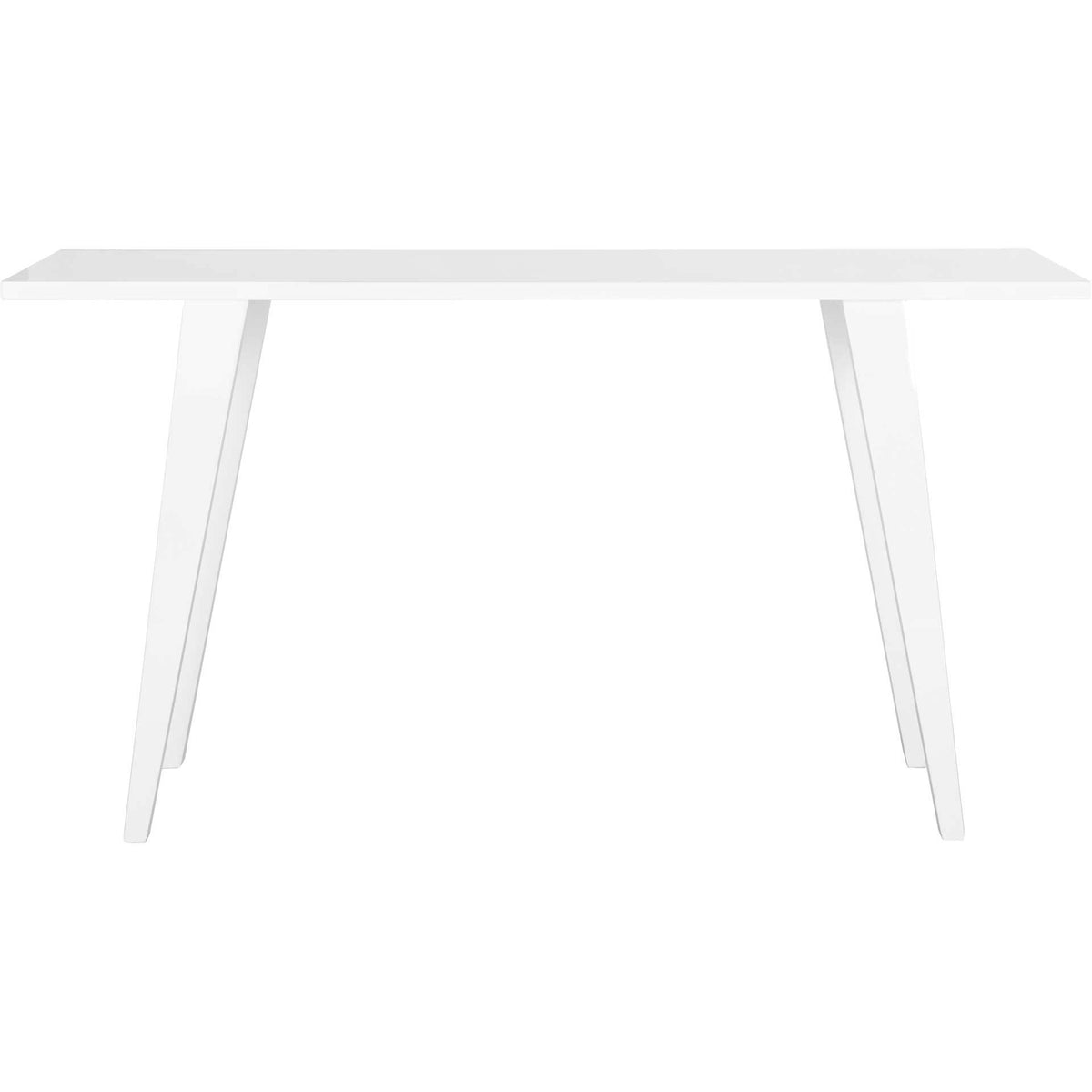 Clean-lined white console table pairs a slender top with tapered, outward-angled legs || FOX4220B || front_studio