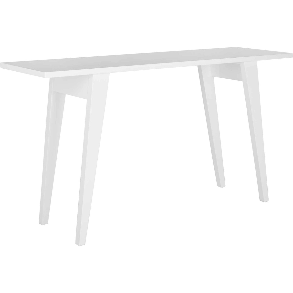 White lacquer console table with a slim rectangular top and splayed legs || FOX4220B || front_angle_studio