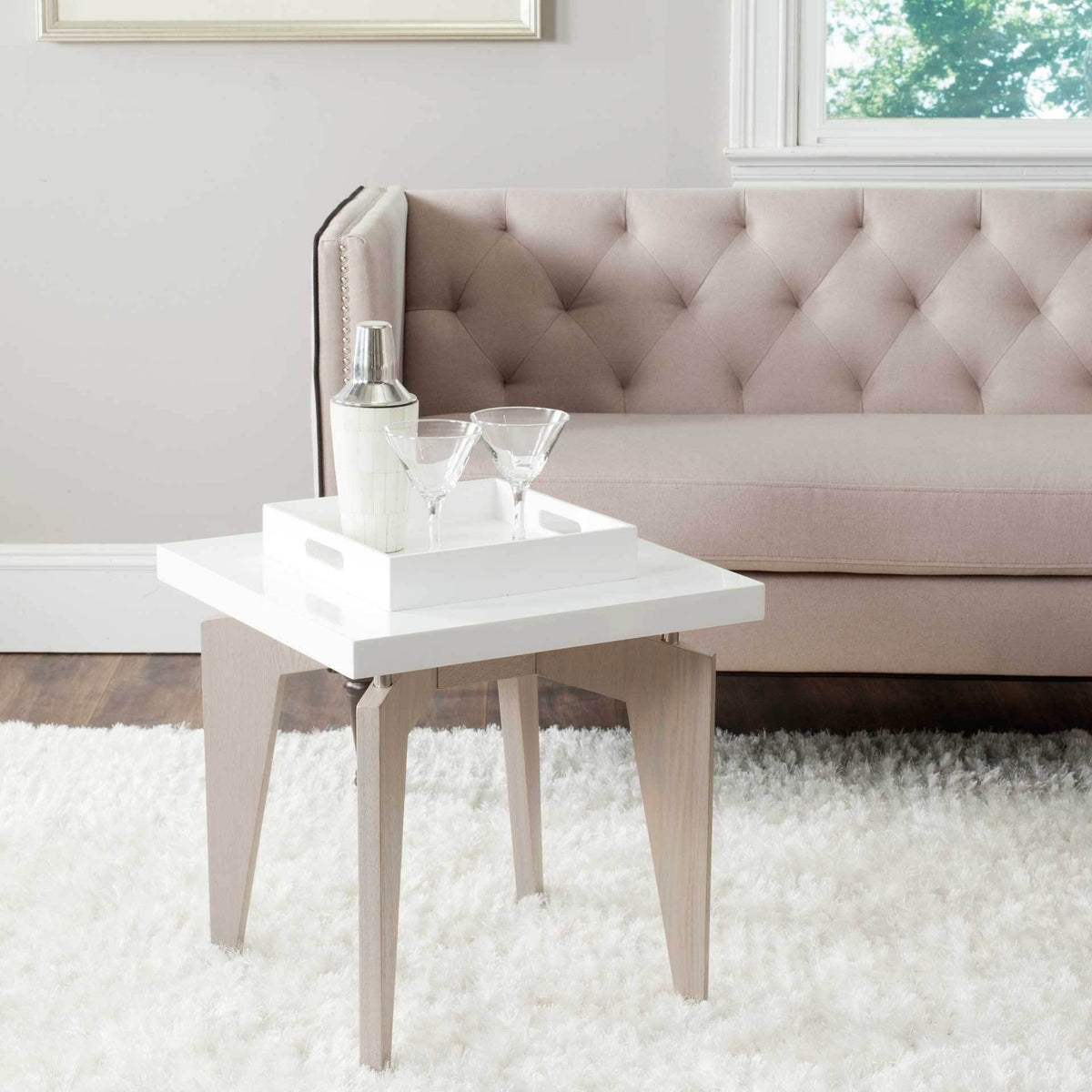 Joziah Lacquer Floating Top End Table White/Gray