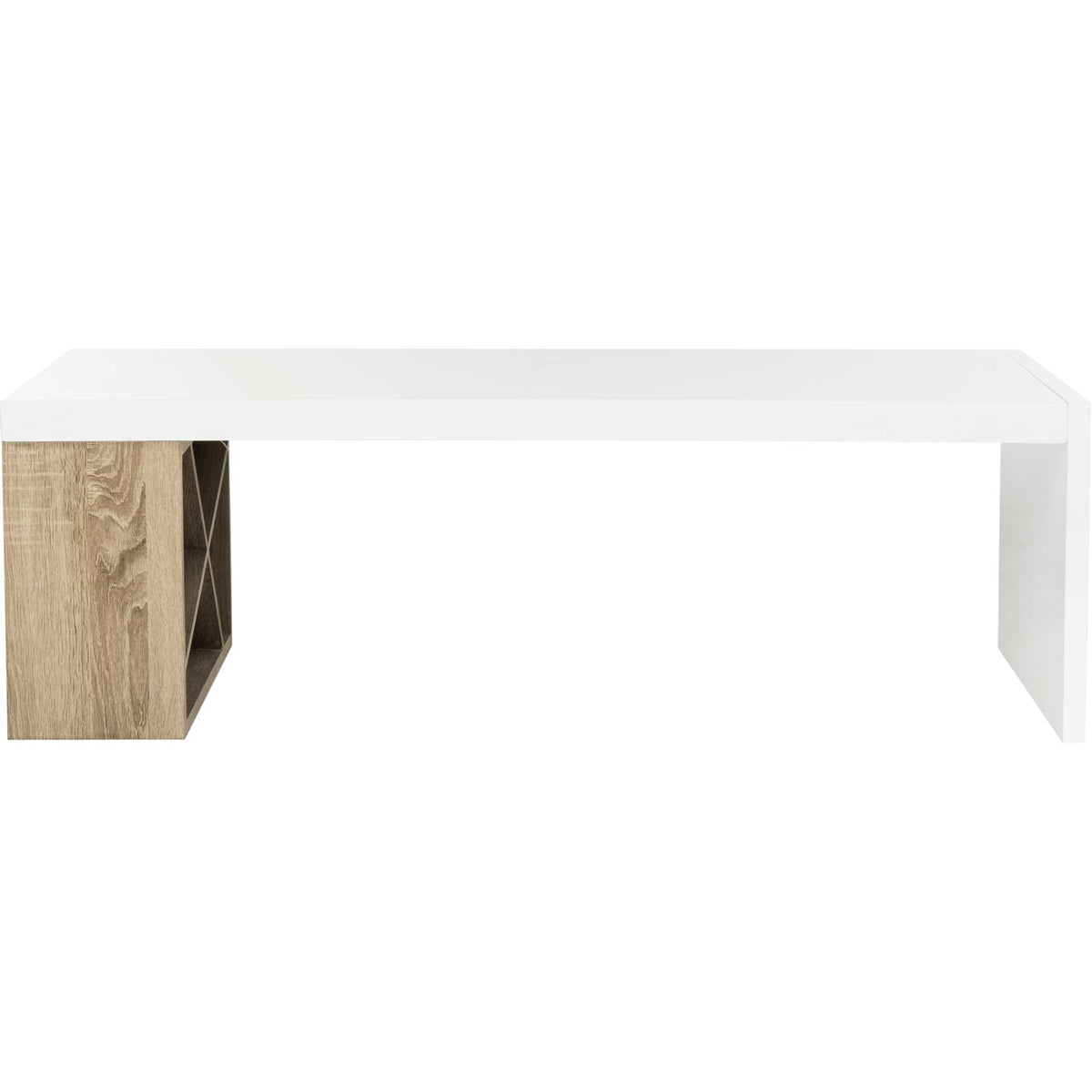 A streamlined white top spans contrasting wood-grain and white panel supports || FOX4236A || front_studio