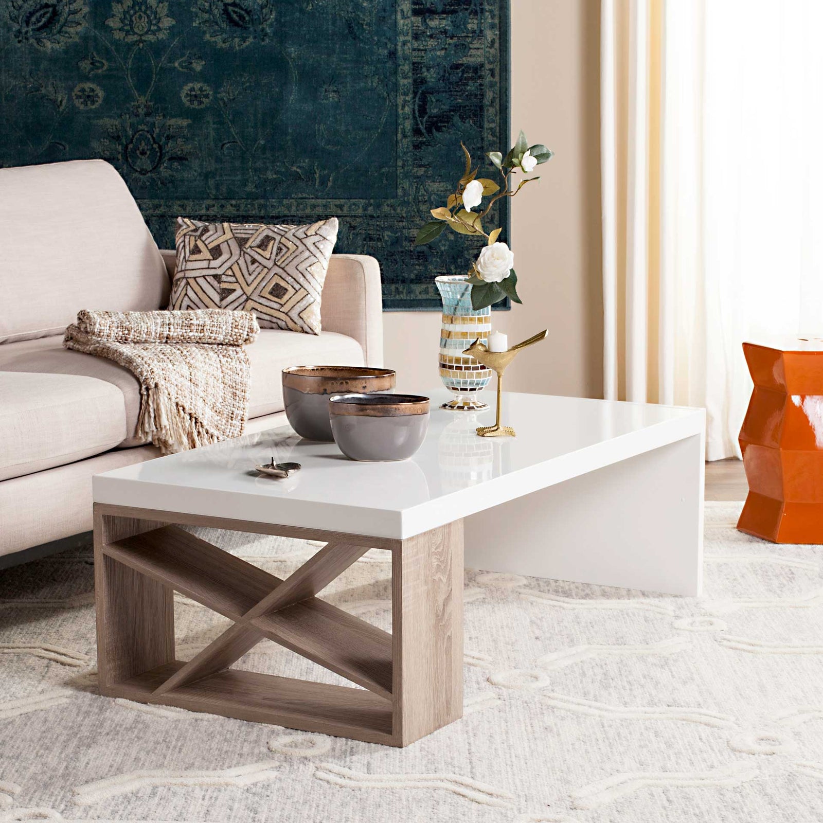 Canning Lacquer Coffee Table White/Light Oak