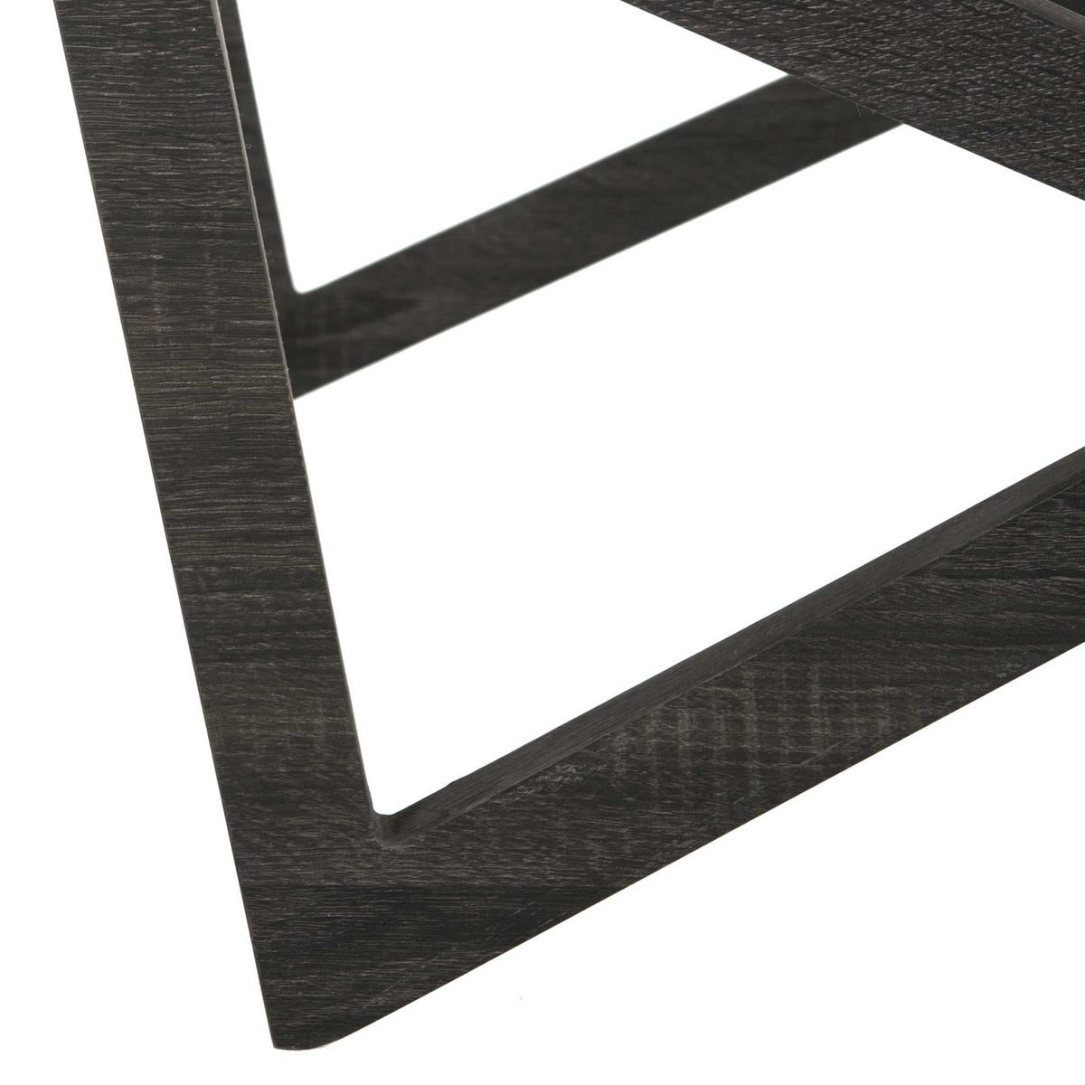 A textured dark gray leg forms an open triangular base with clean, modern lines.
