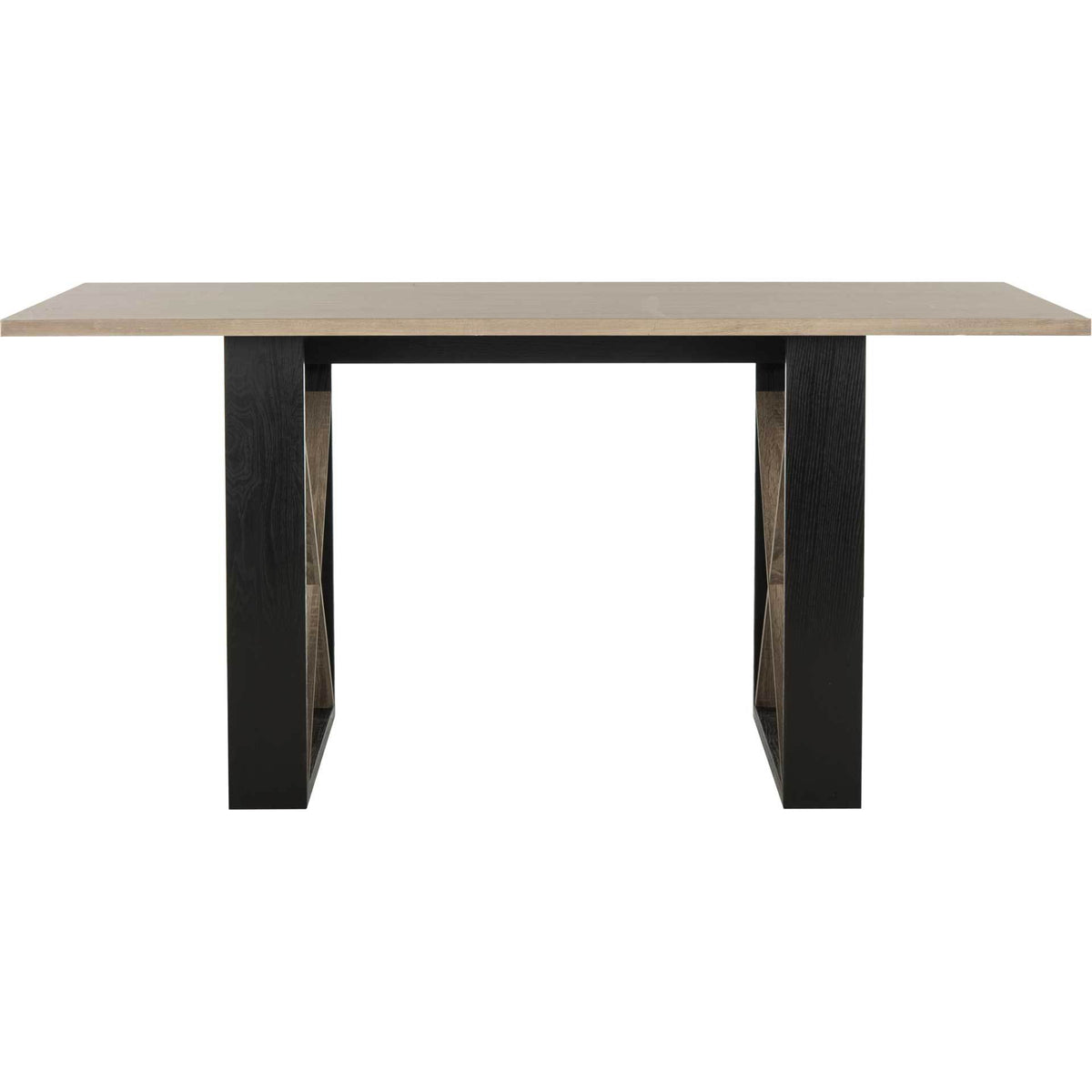 A broad, light gray tabletop and black supports give this dining table a clean, modern look. || FOX4247A || front_studio