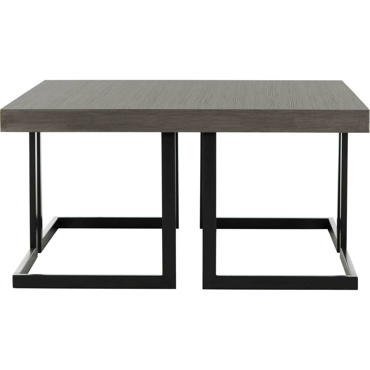 A sleek dark gray tabletop pairs with twin open-frame black metal supports || FOX4253A || front_studio