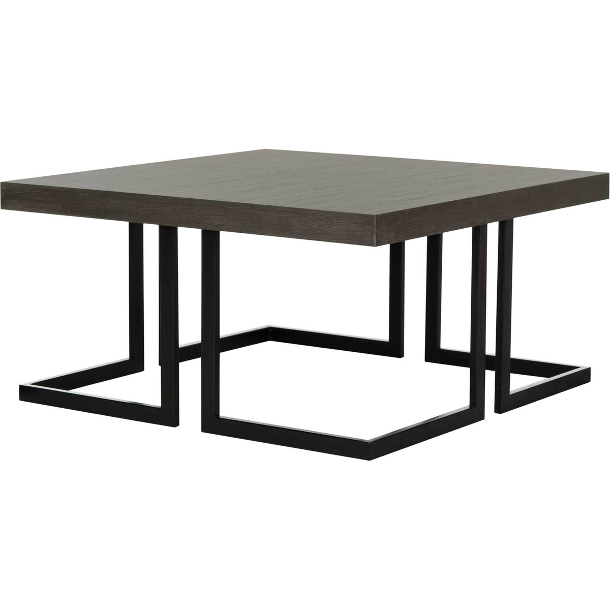 A dark gray square top floats above an angular black metal base for a clean modern look || FOX4253A || front_angle_studio