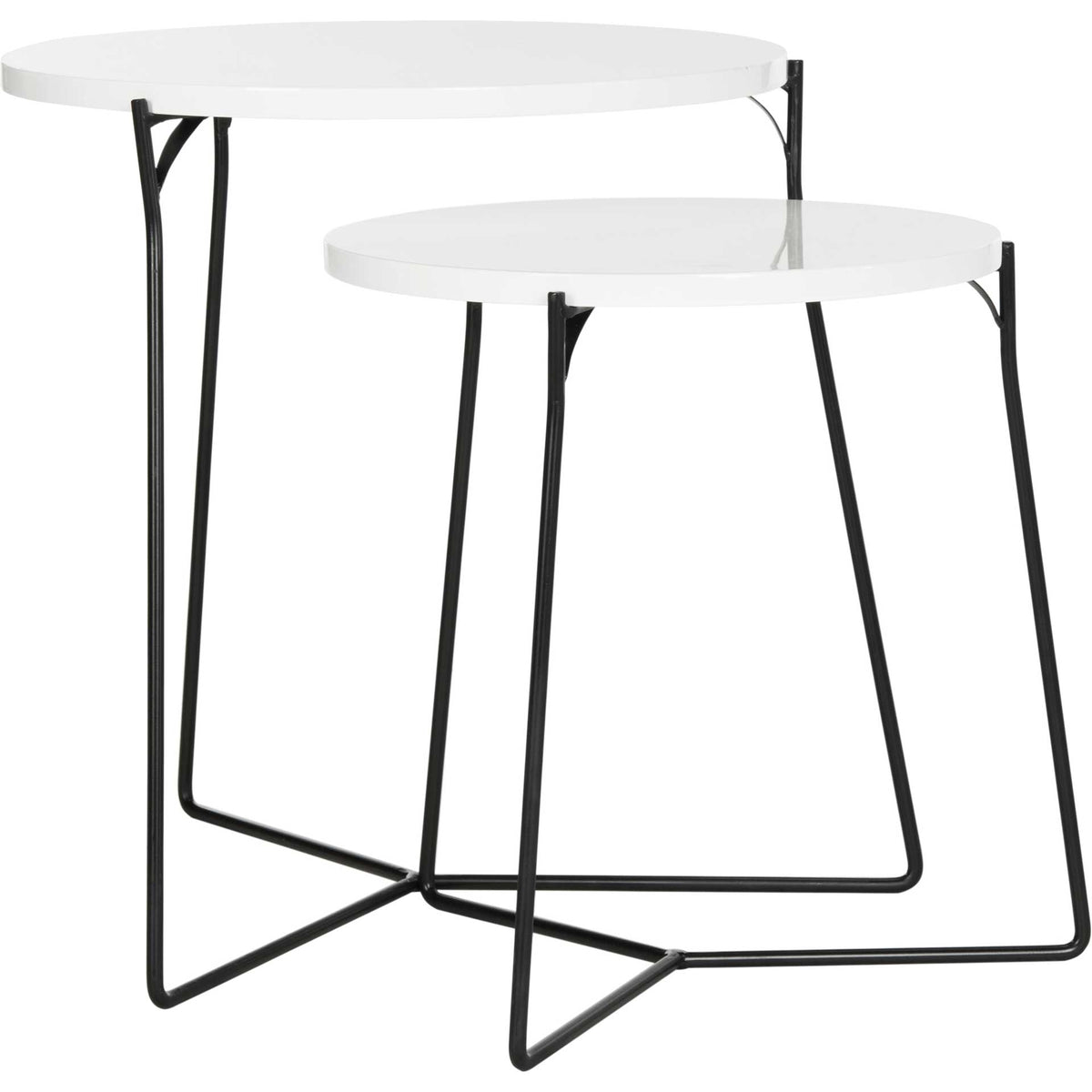 Round white tops overlap above slim black iron frames, creating a layered nesting design. || FOX4263B || side_studio