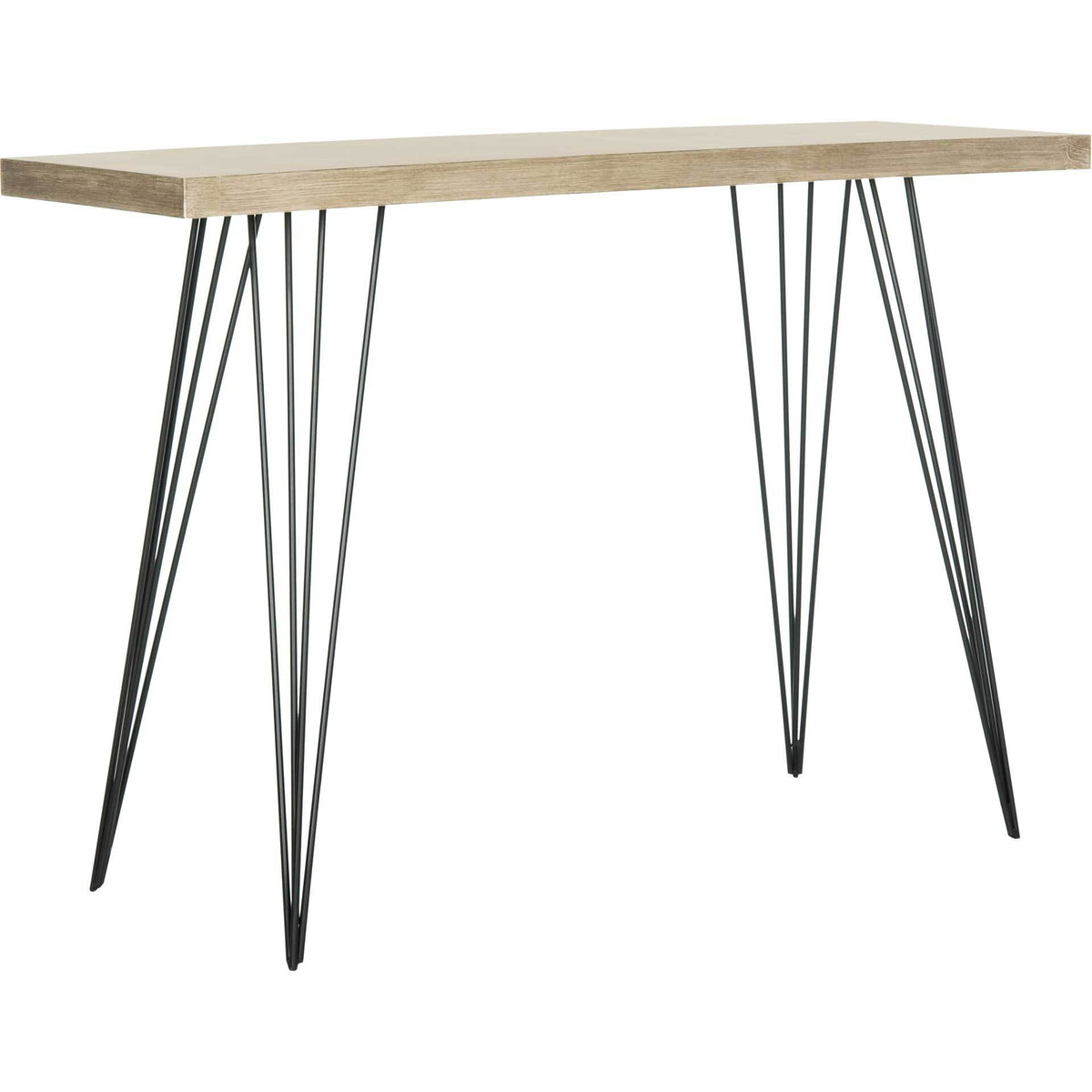 A light oak-look top and slender black hairpin legs create an airy, minimalist console || FOX4270A || front_angle_studio