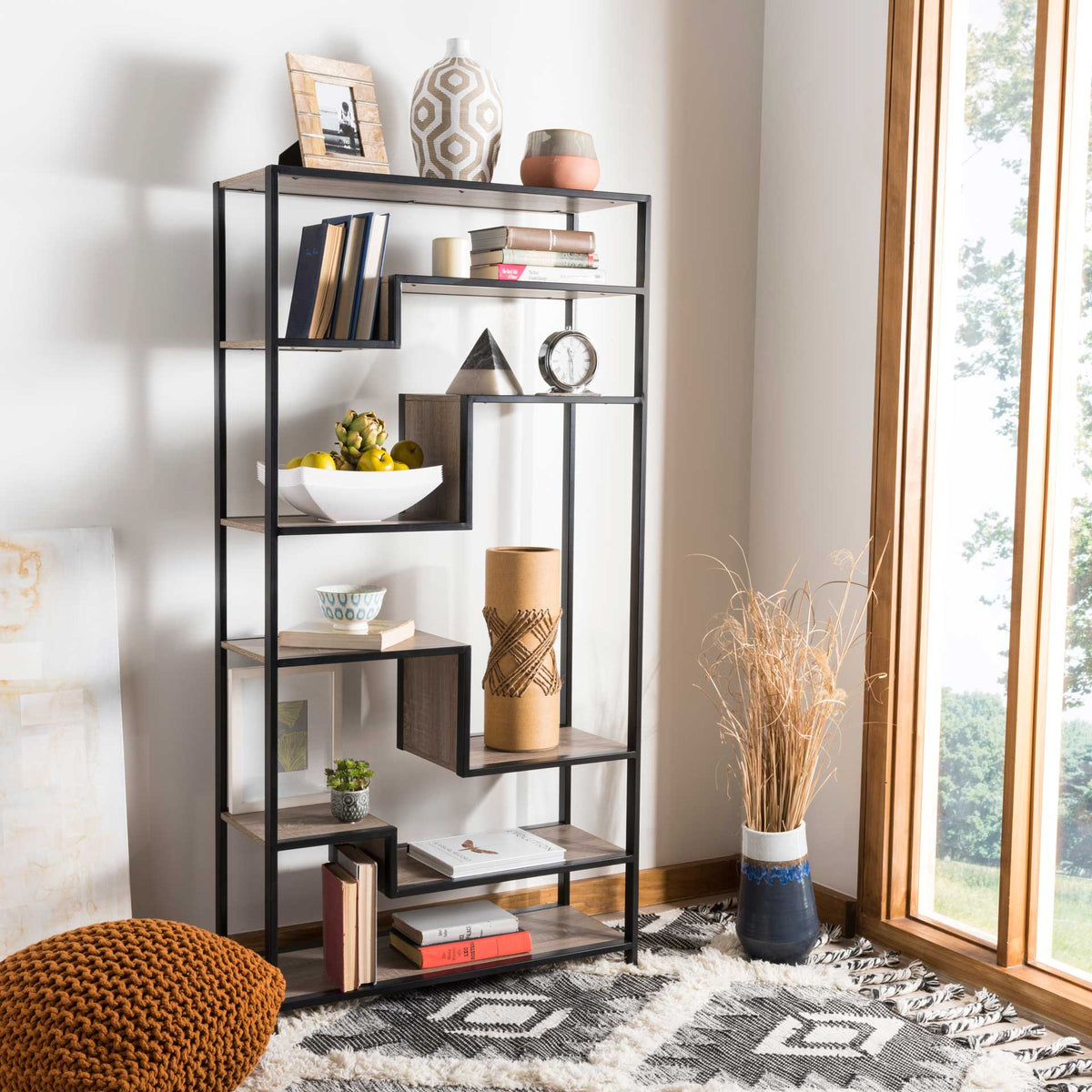 Jordan Retro Mid Century Wood Etagere Oak/Black
