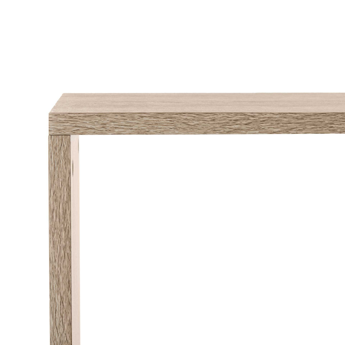 Textured oak-look woodgrain and clean edges add warmth to the open shelving.