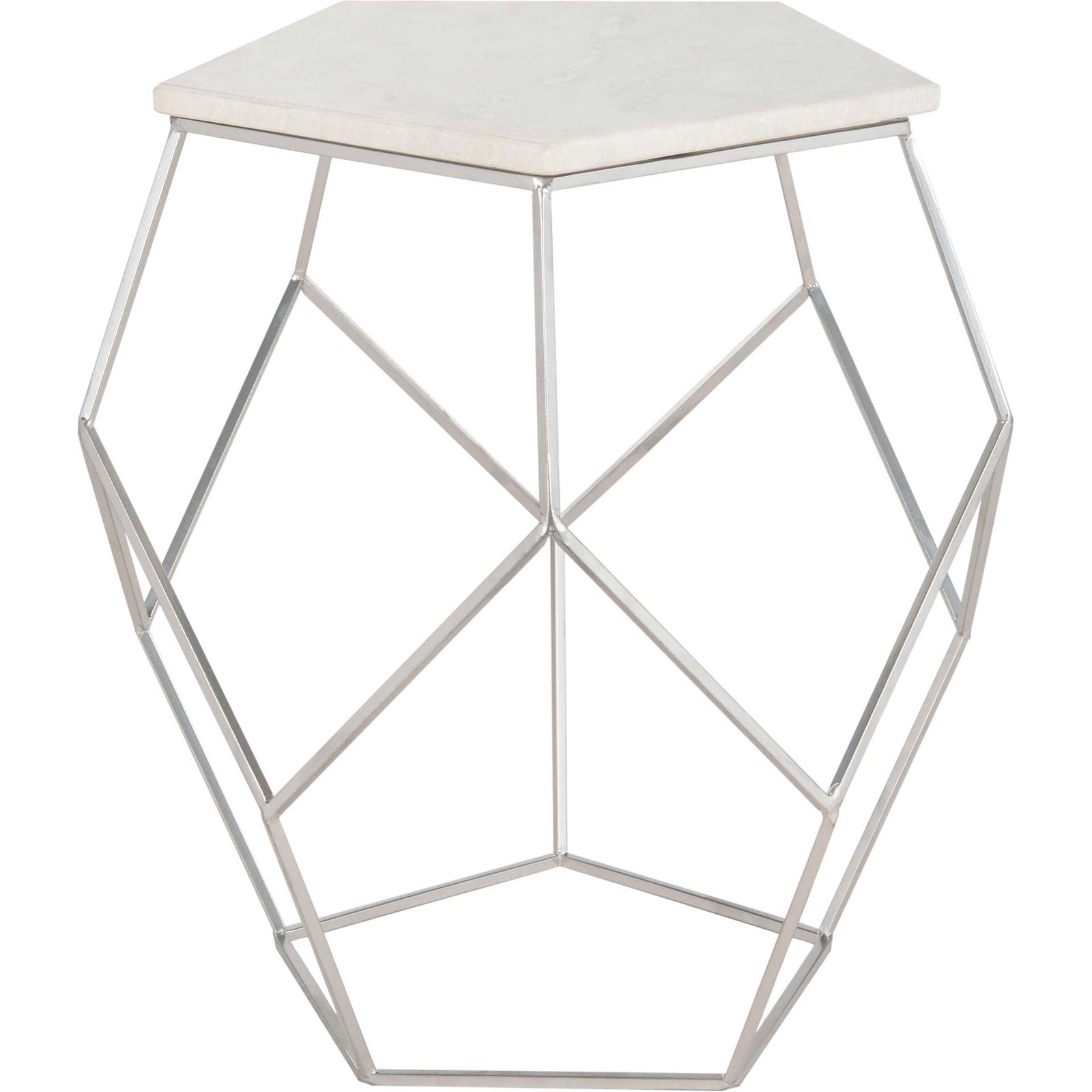 Molly Pentagon Marble Top Side Table Silver/White