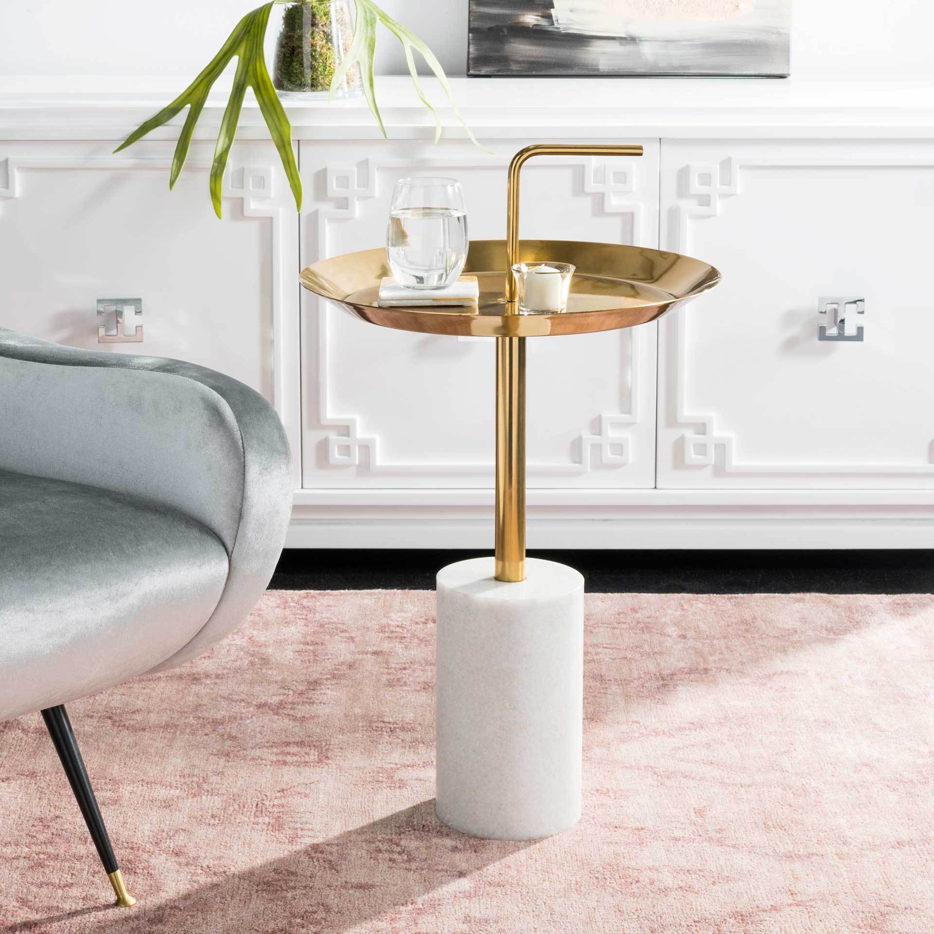 April Round Brass Top Side Table