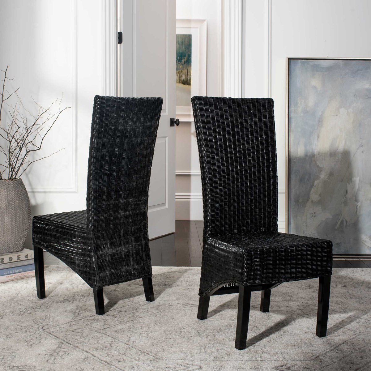 Simple Wicker Side Chair Black (Set of 2)