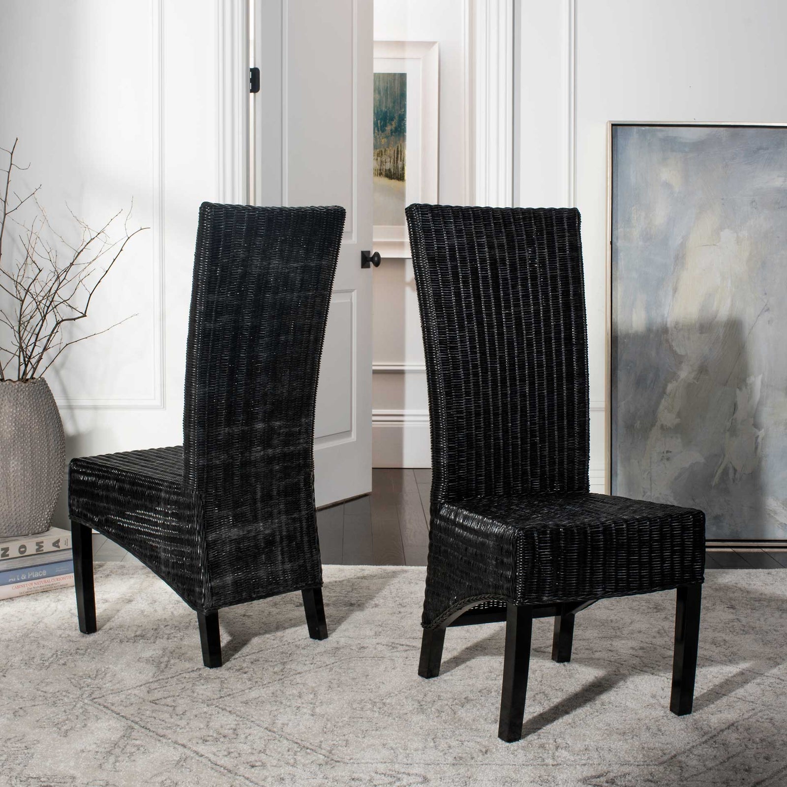 Simple Wicker Side Chair Black (Set of 2)