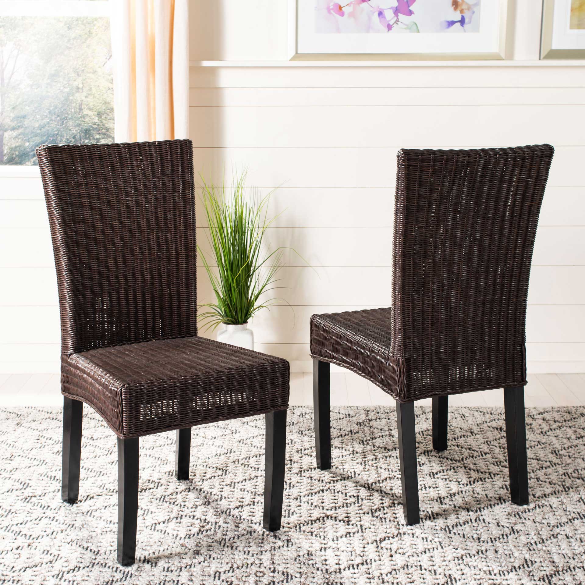 Simple Wicker Side Chair Dark Brown (Set of 2)