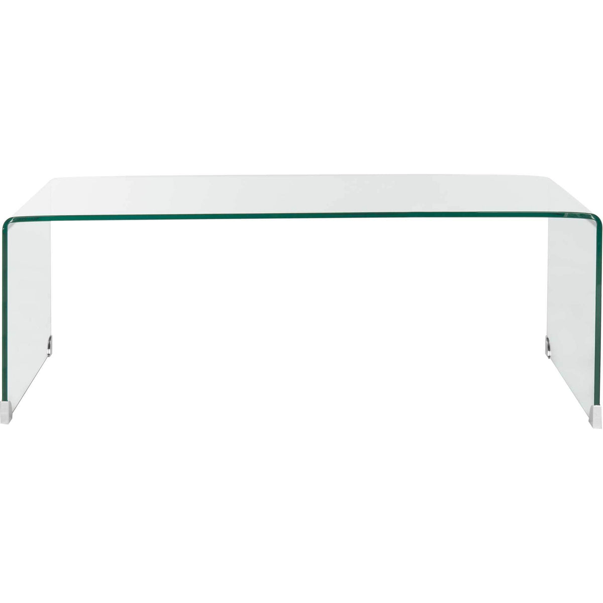 Minimalist glass coffee table with a broad rectangular surface and open space beneath || FOX6014A || front_studio