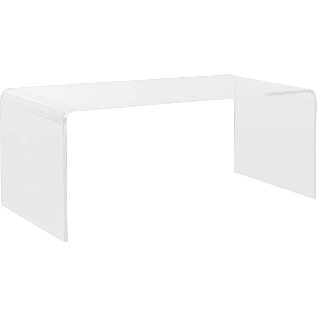 Clear acrylic coffee table with a seamless waterfall silhouette and softly curved corners || FOX6015A || front_angle_studio