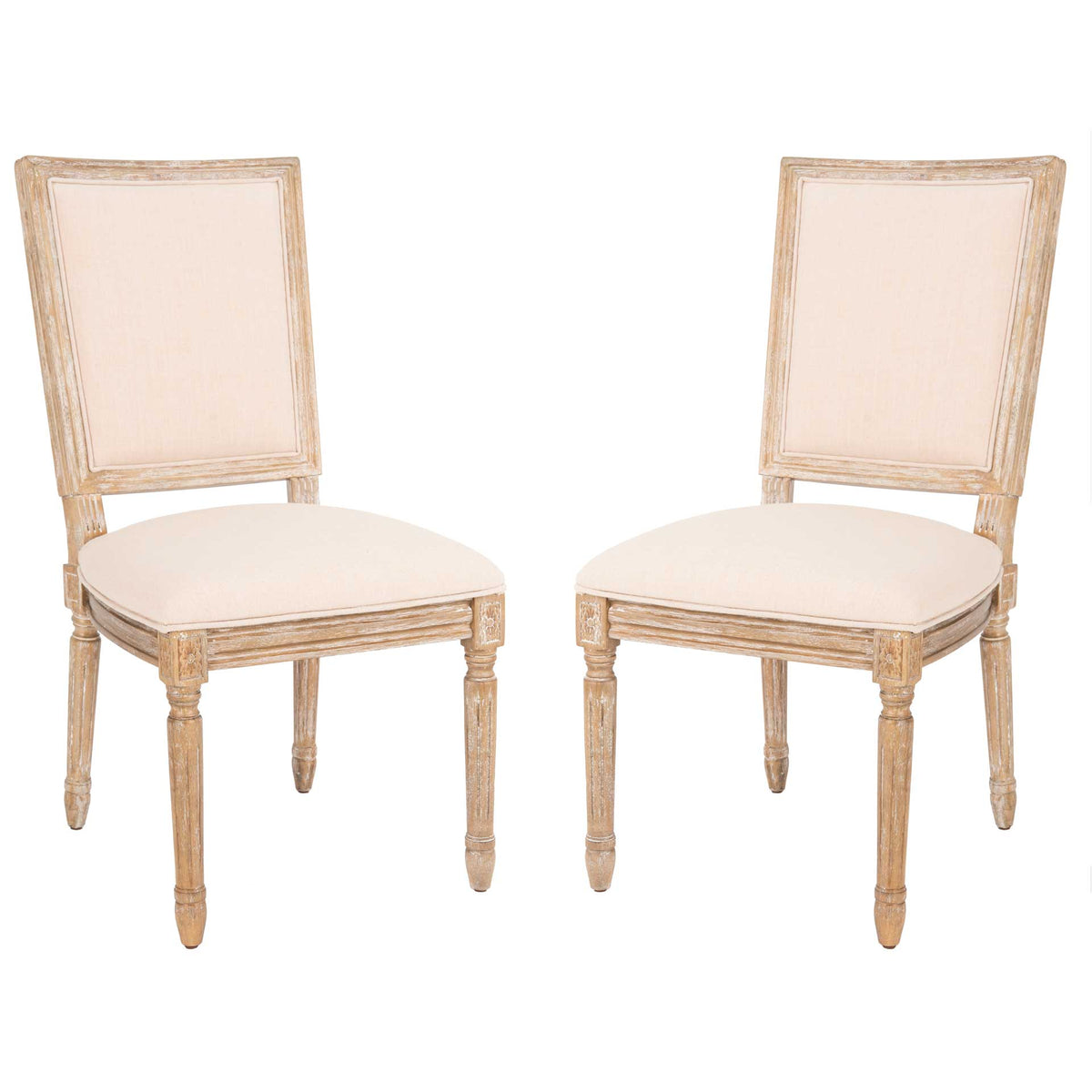 Burst Linen Side Chair Beige/Rustic Oak (Set of 2)